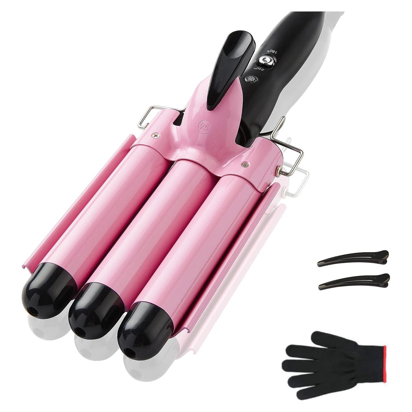 Plancha de Rizar 3 Barriles TOP4EVER 1" Cerámica Rosa