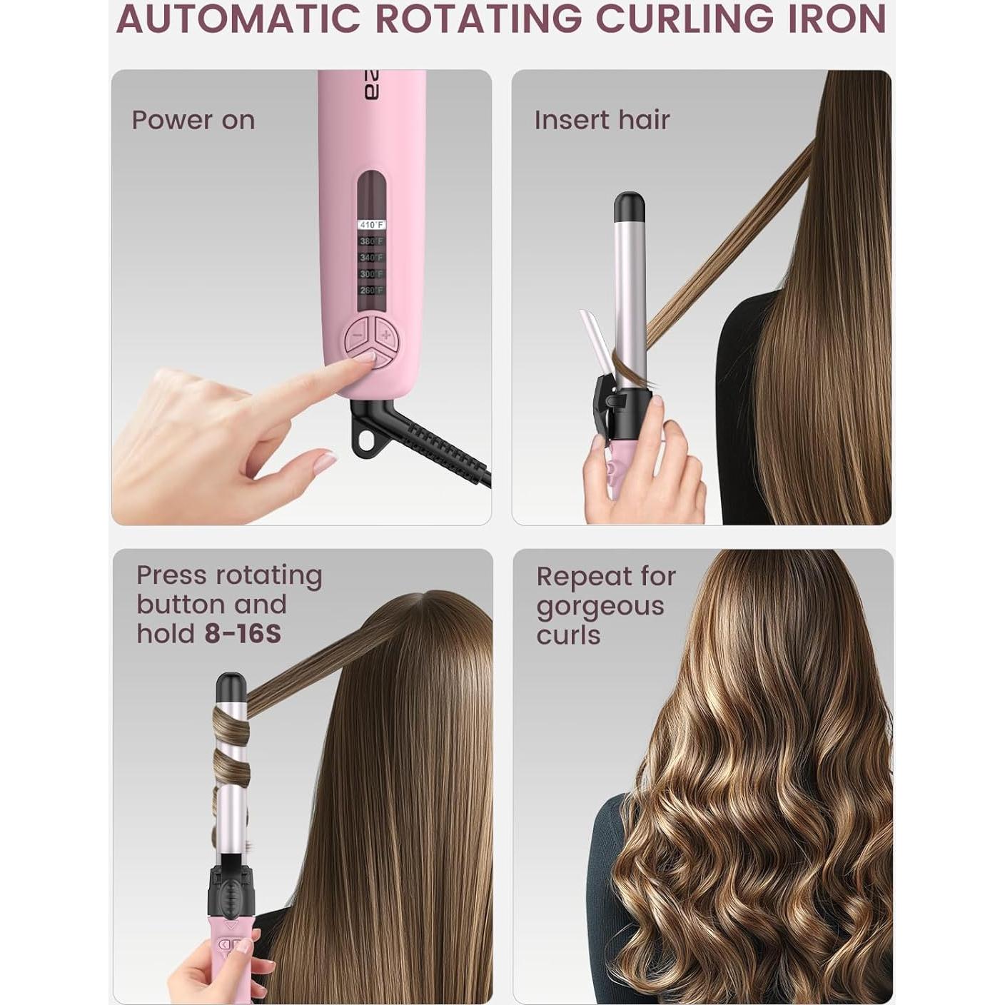 Plancha de Rizar Cerámica Rotativa Zavarea 3 en 1 con Barriles