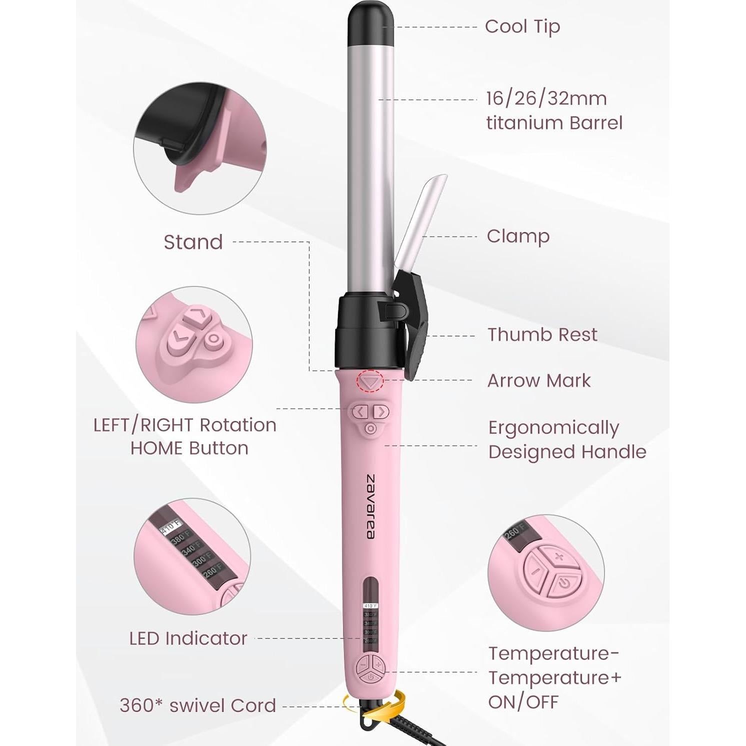 Plancha de Rizar Cerámica Rotativa Zavarea 3 en 1 con Barriles