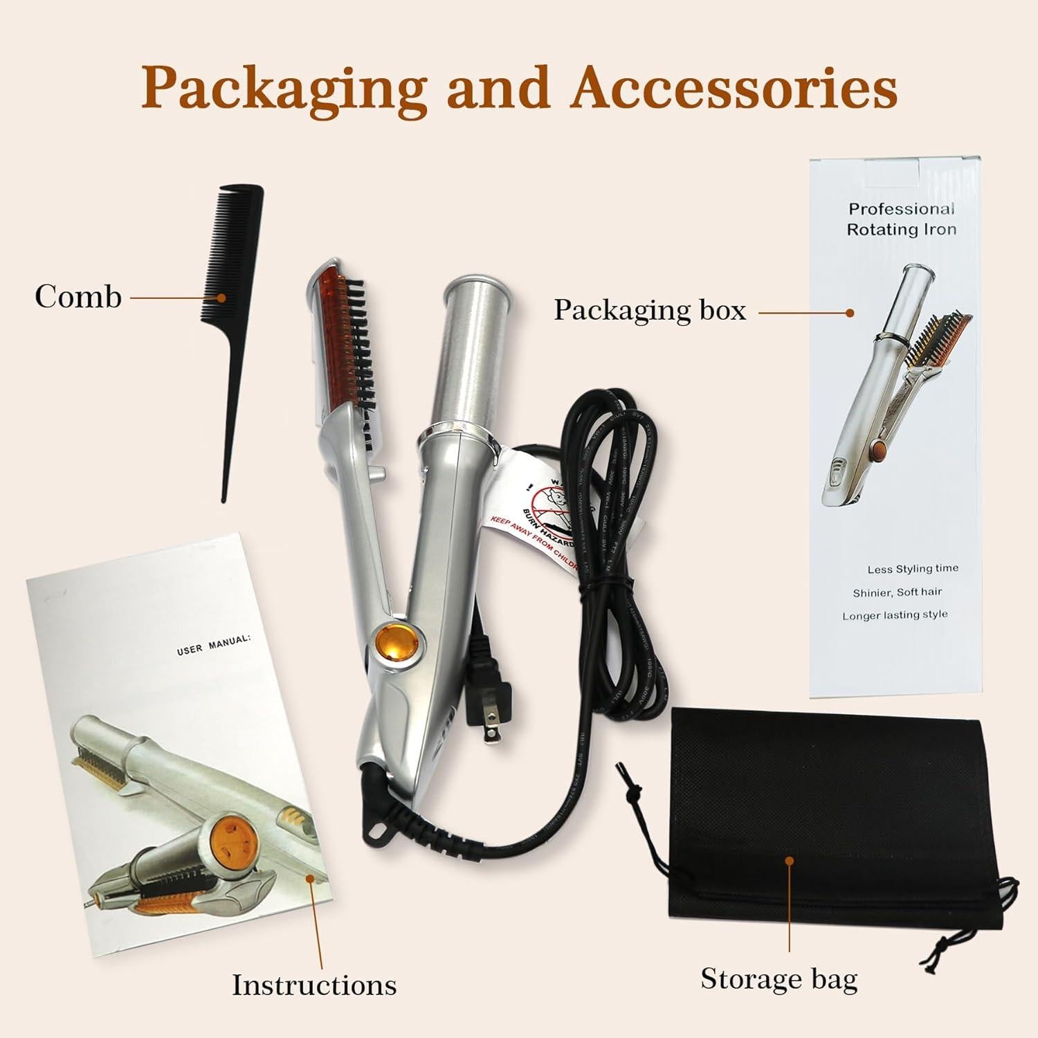 Plancha y Rizador Rotatorio 2 en 1 YUAN SHENG 32cm 450°F