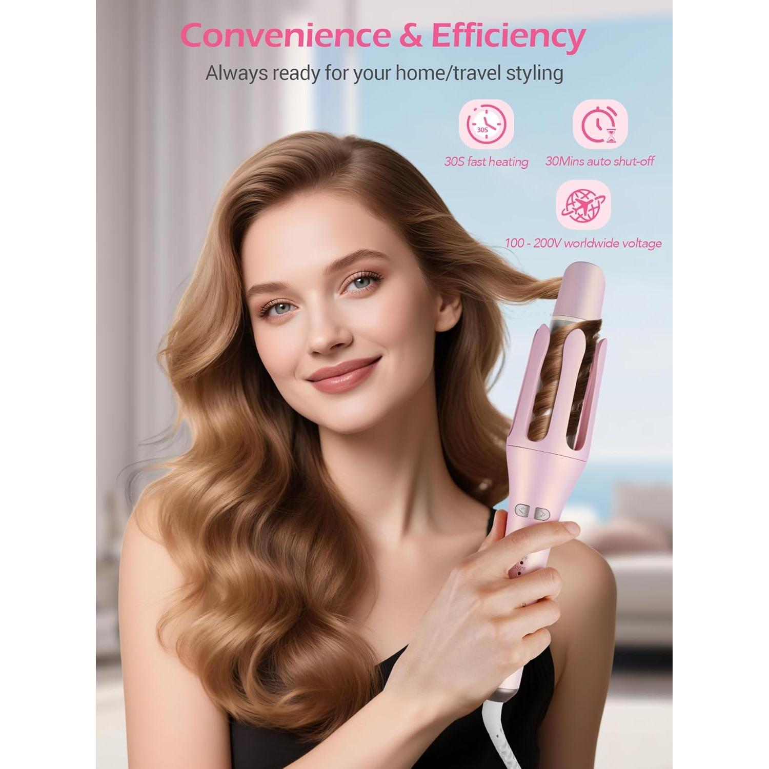 Rizador Automático ABVOT Pro 1.5" Cerámica Iónica Rosa