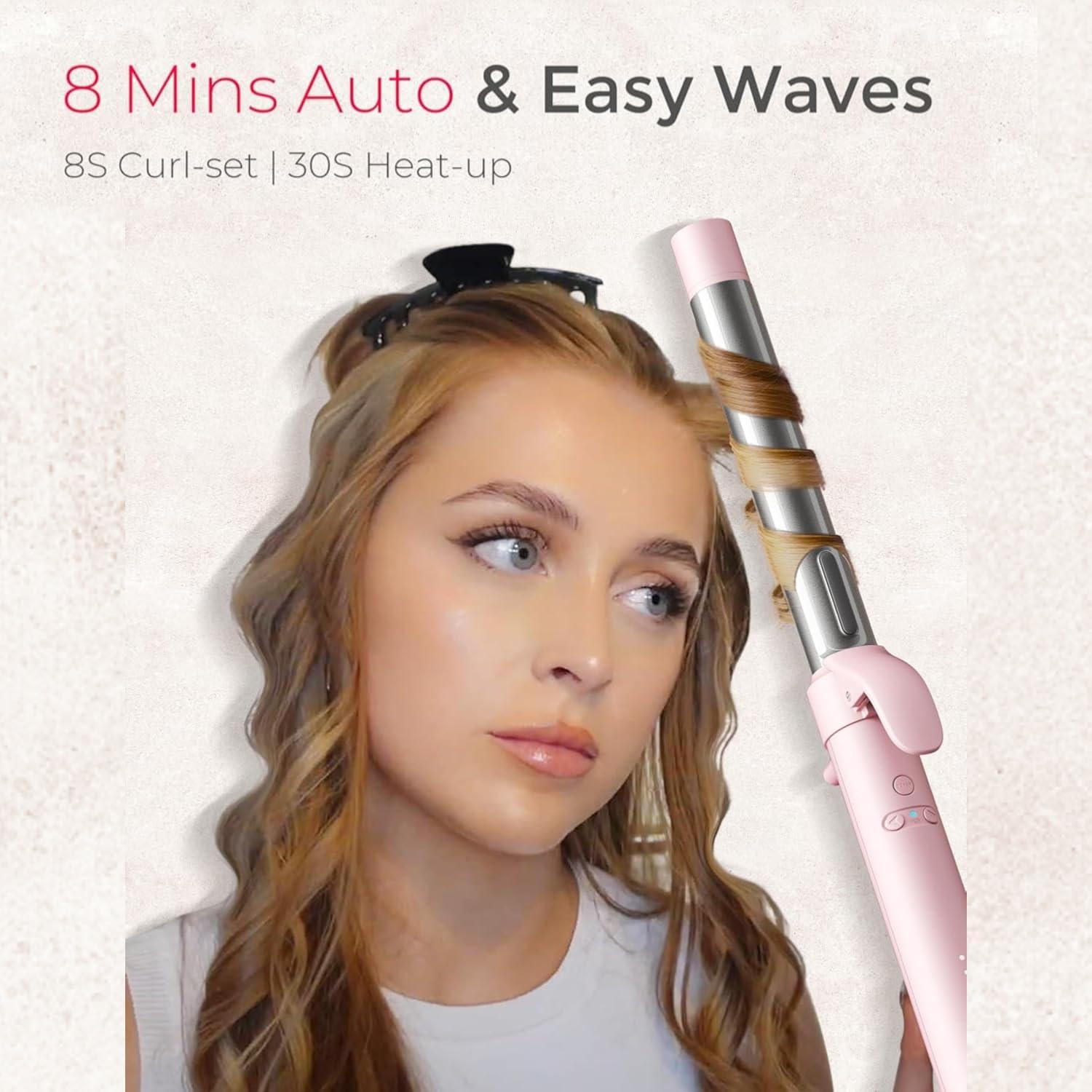 Plancha Rizada Automática TYMO ROTA 3.18 cm Rosa - 5 Temperaturas