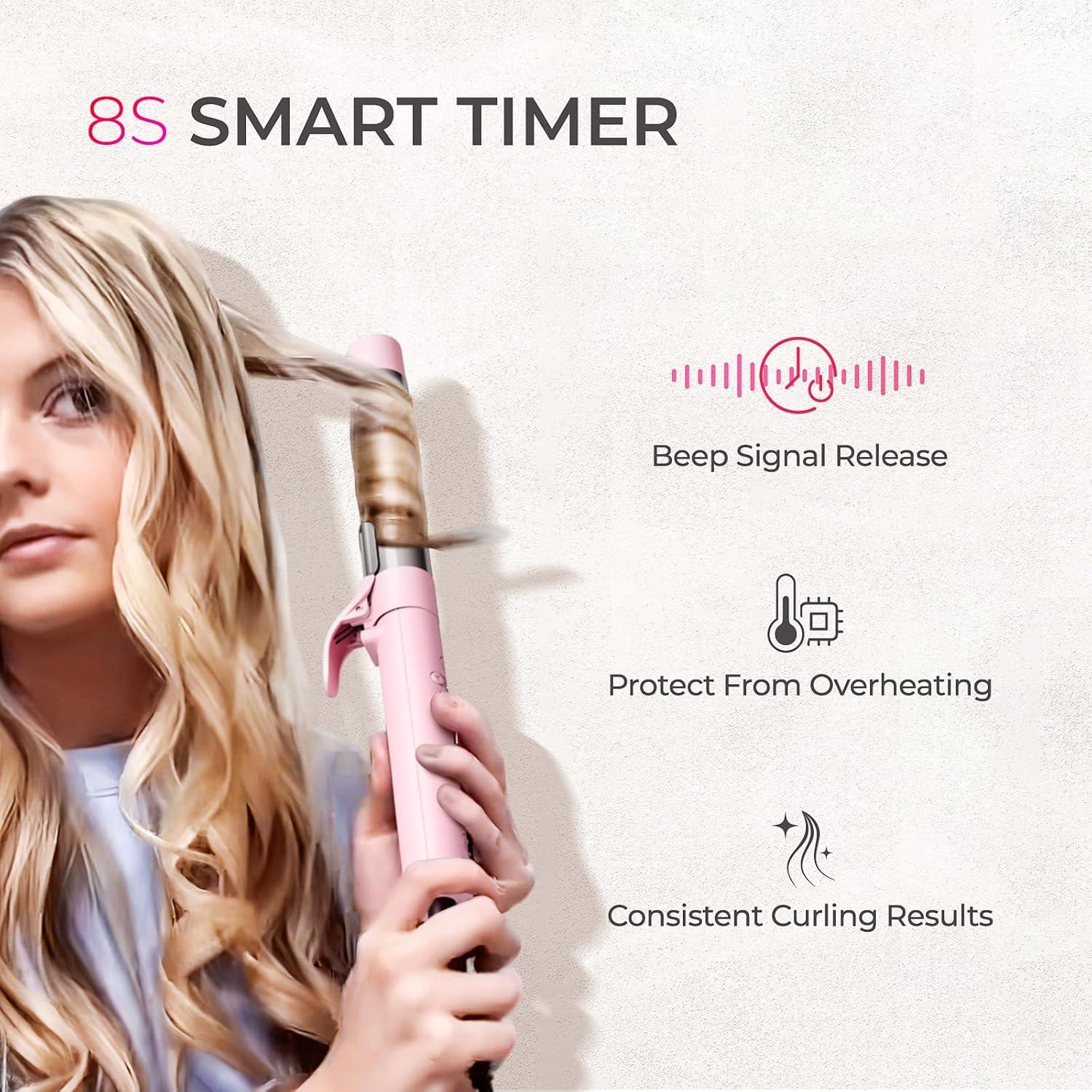 Plancha Rizada Automática TYMO ROTA 3.18 cm Rosa - 5 Temperaturas