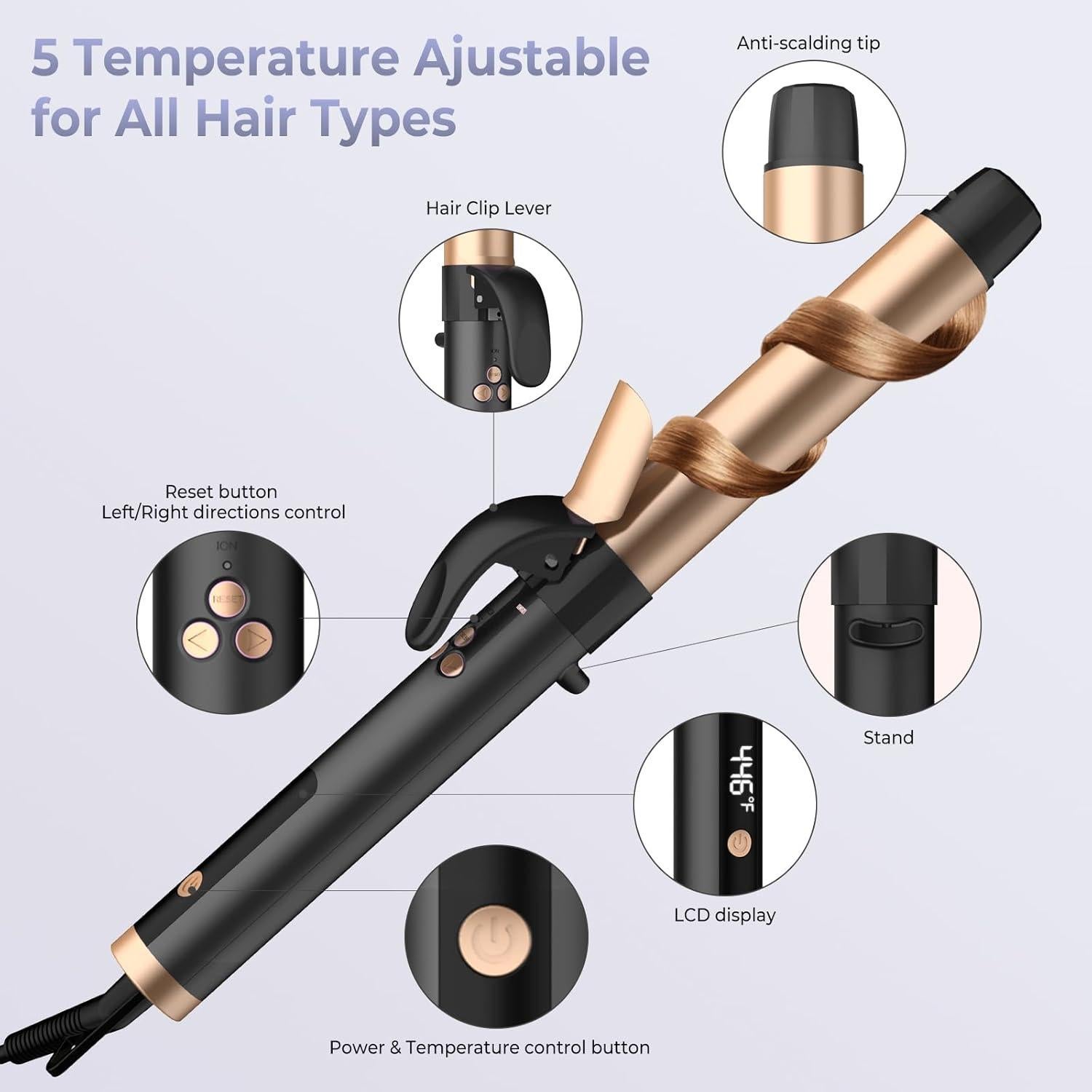 Plancha de Rizar Automática Yitrust 1.25" 5 Temperaturas Doble Voltaje