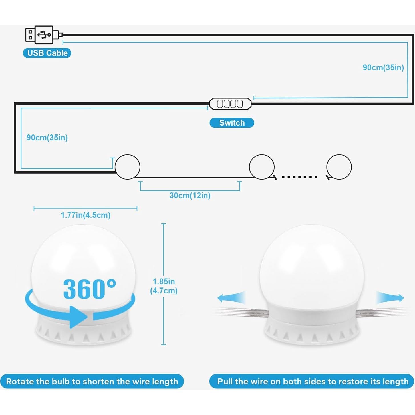 Luces LED para Espejo BrightHome con 10 Bombillas Regulables