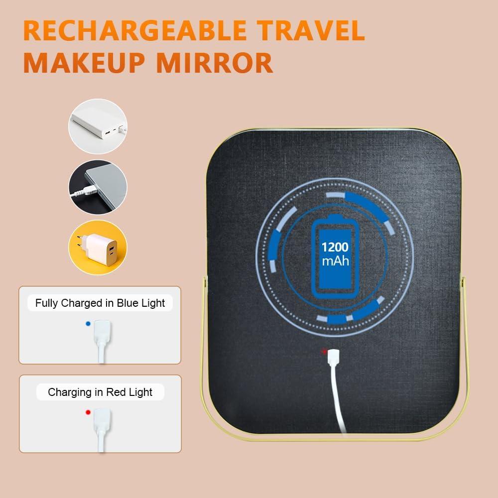 Espejo de Maquillaje LED YEKKOPT Dorado 25.4x20.3cm Plegable