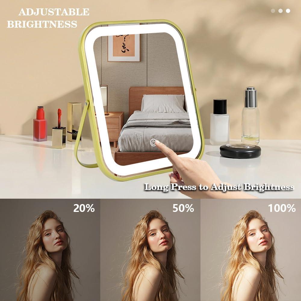 Espejo de Maquillaje LED YEKKOPT Dorado 25.4x20.3cm Plegable