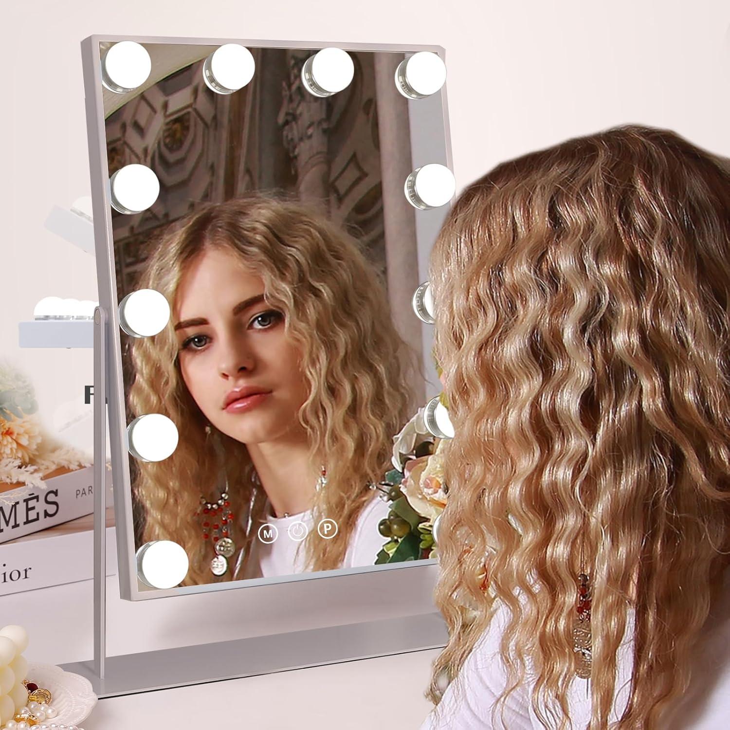 Espejo de Maquillaje Iluminado COOLJEEN 35.6 cm 12 LED 10X