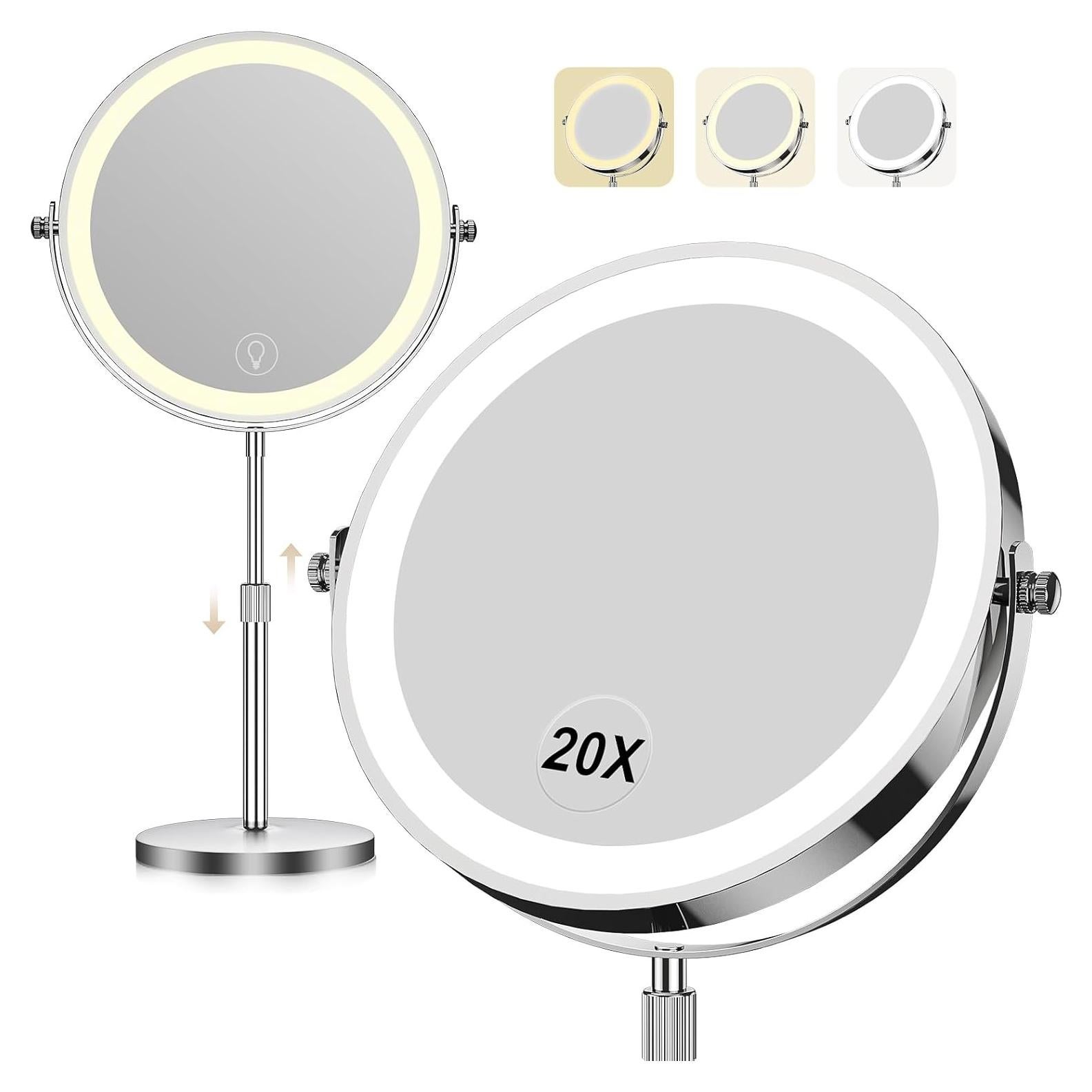 Espejo de Maquillaje LED Dienmern 1x/20x con Luz Ajustable