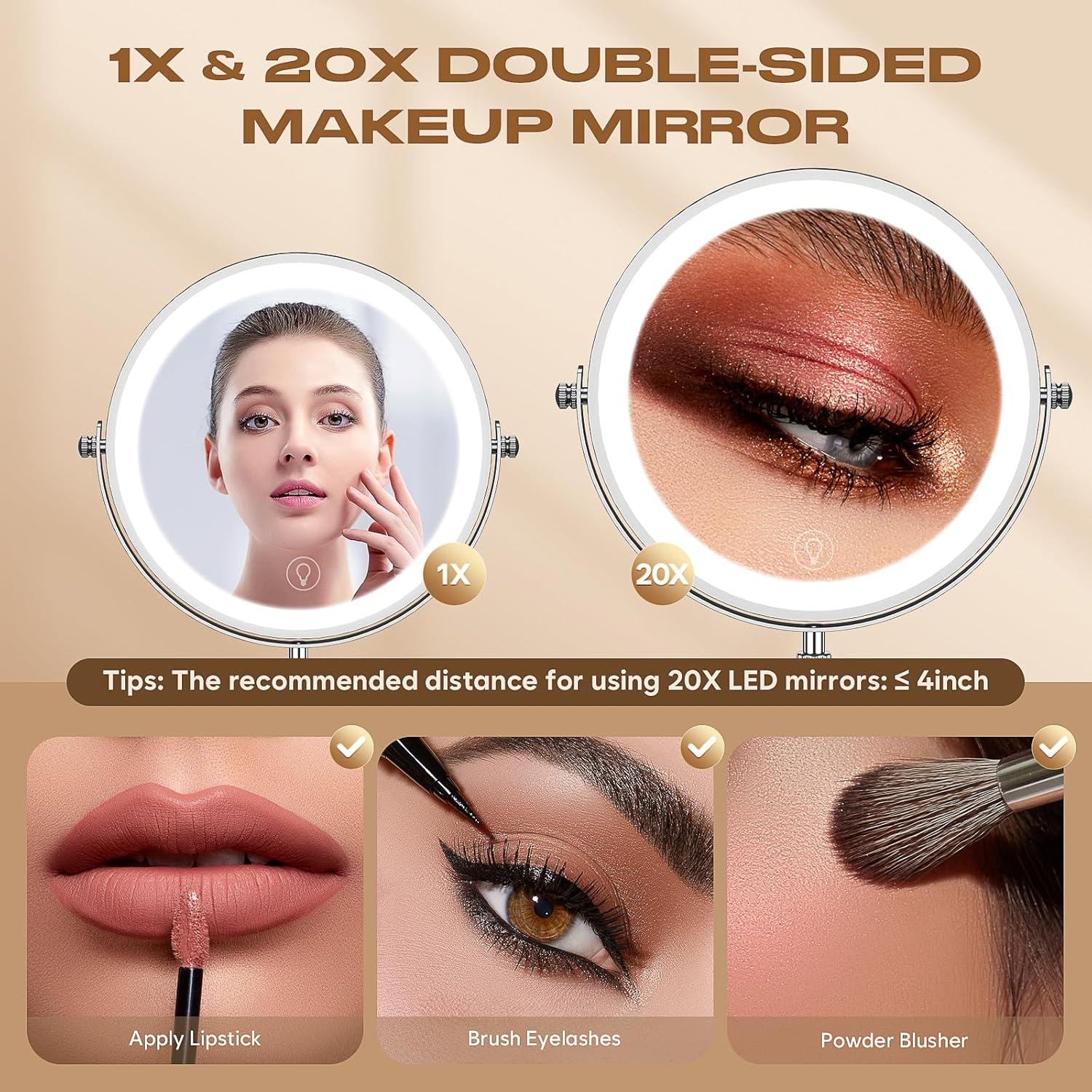 Espejo de Maquillaje LED Dienmern 1x/20x con Luz Ajustable