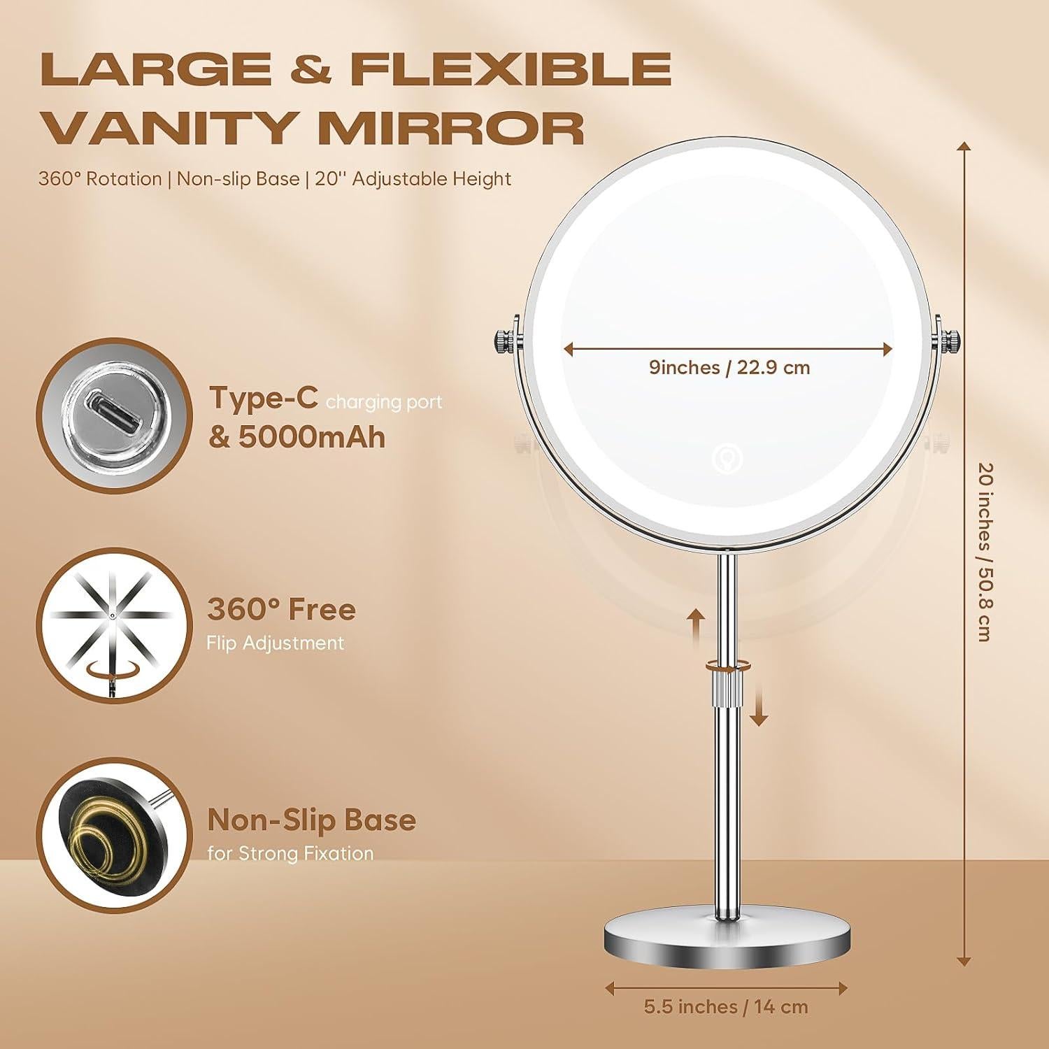 Espejo de Maquillaje LED Dienmern 1x/20x con Luz Ajustable