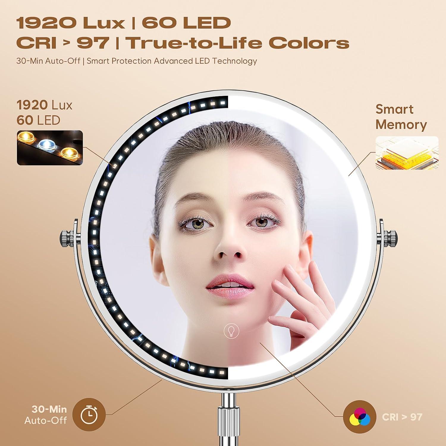 Espejo de Maquillaje LED Dienmern 1x/20x con Luz Ajustable