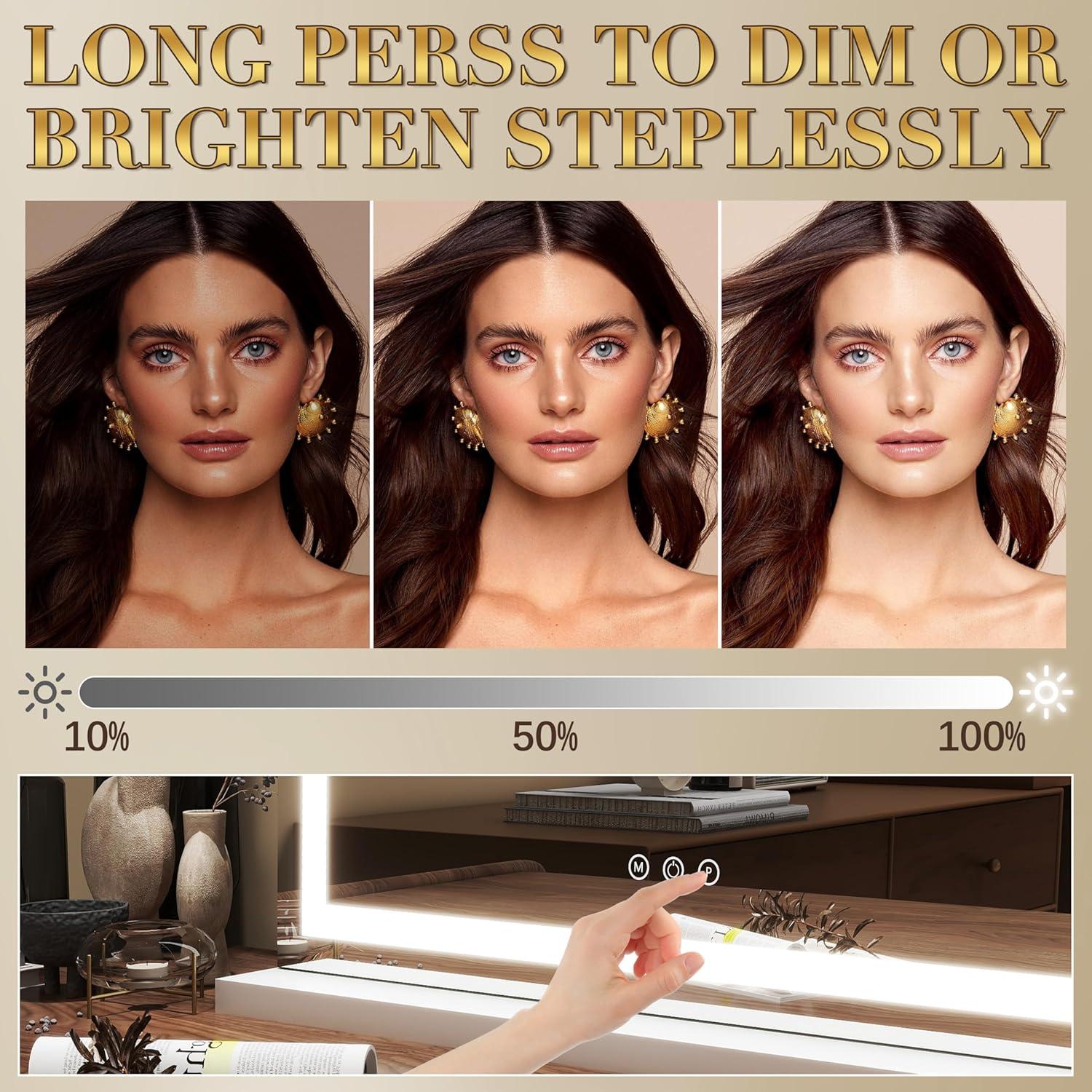 Espejo de tocador iluminado ROLOVE 58.4x45.7 cm LED 3 colores