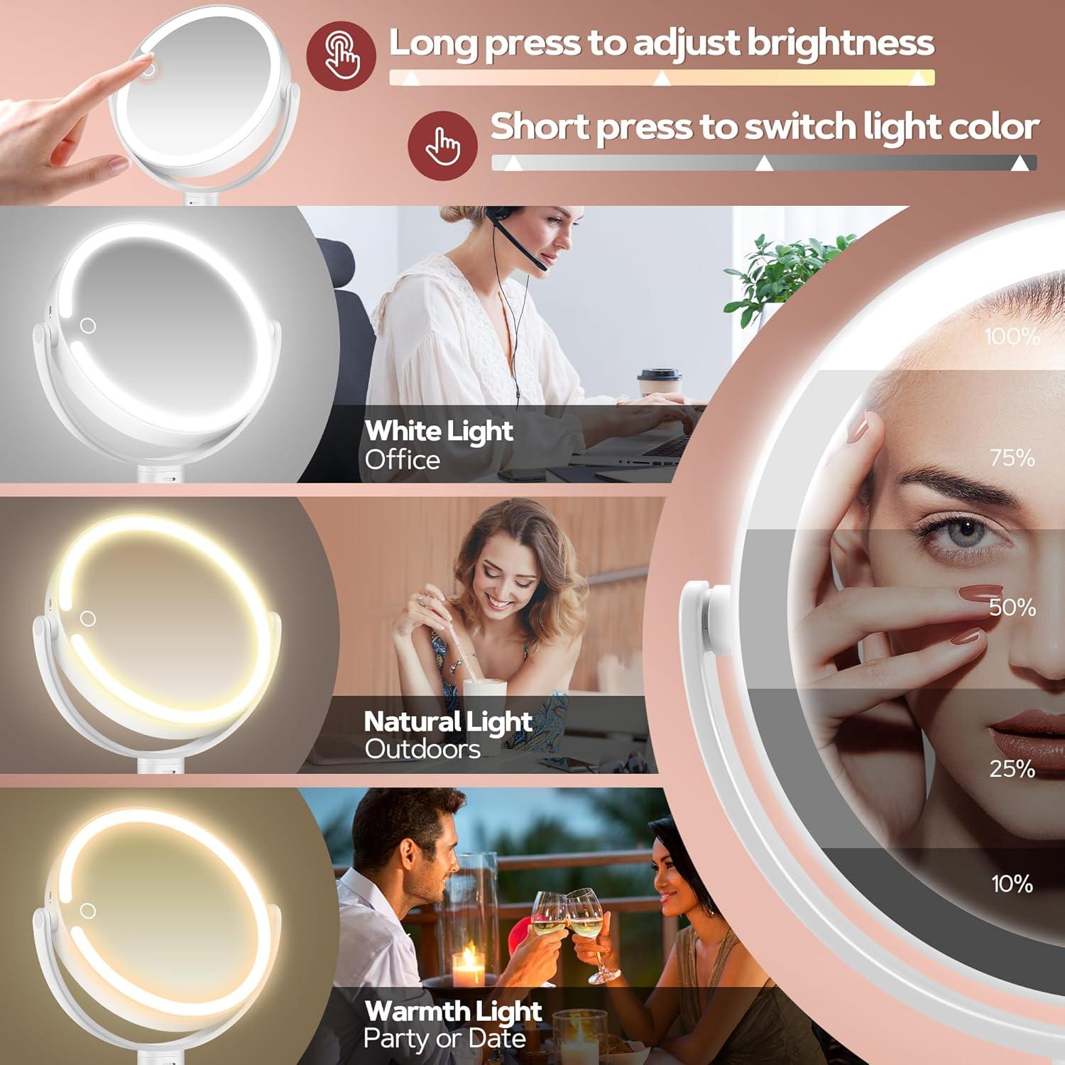 Espejo de Maquillaje B Beauty Planet 30X con Luces LED Ajustables