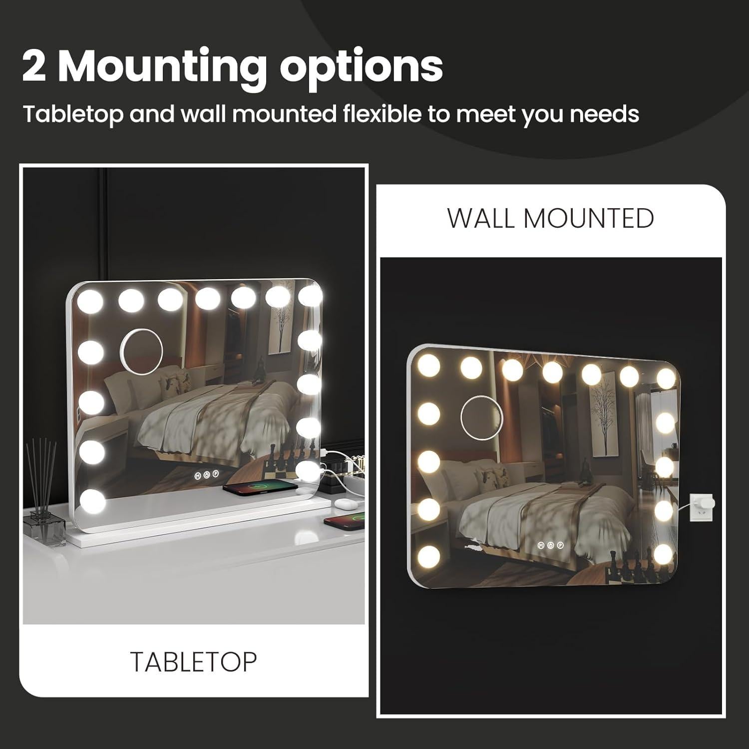 Espejo de Tocador Iluminado AJJSSA 58.4x45.7cm 15 LED