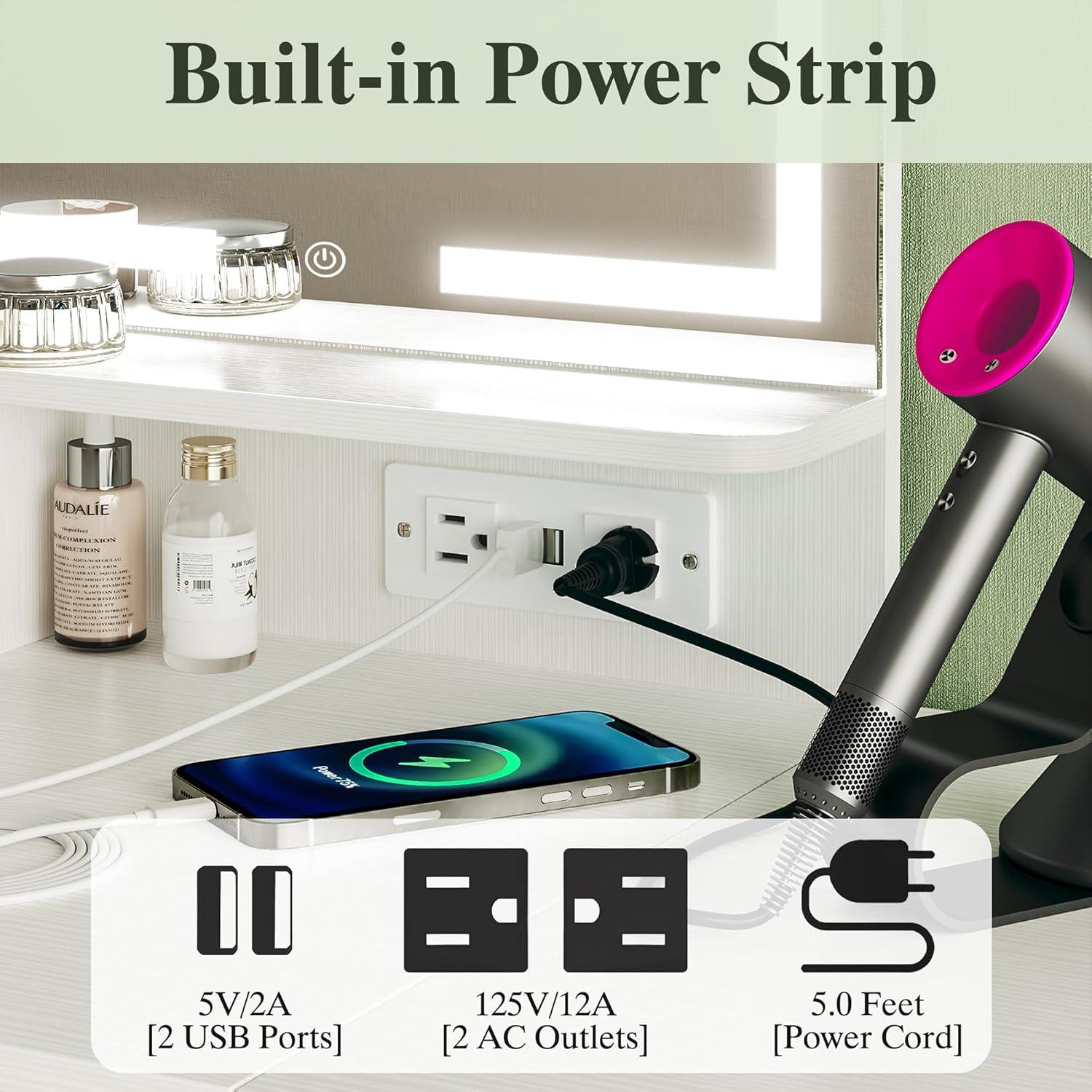 Escritorio de Maquillaje ALEXNUTRE con Espejo y Luces LED