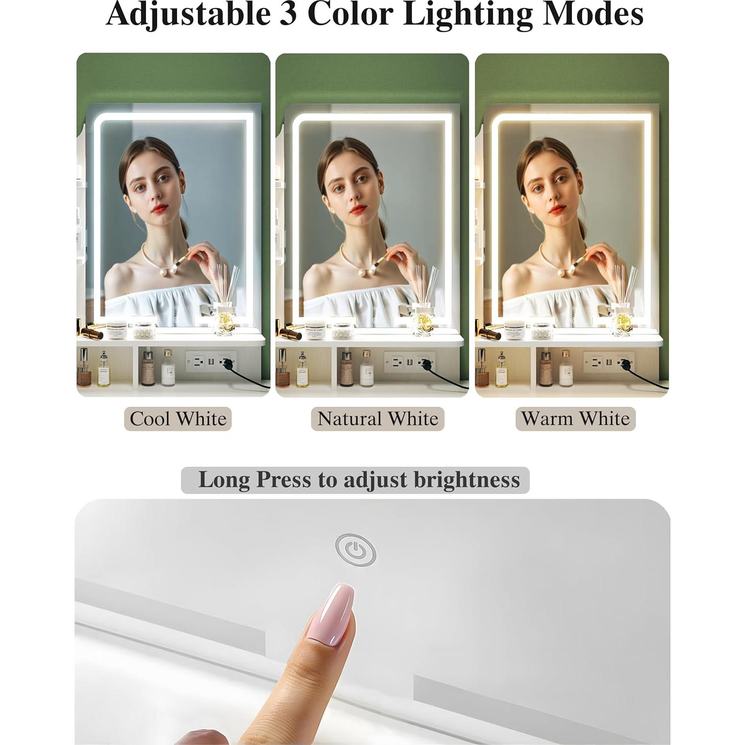 Escritorio de Maquillaje ALEXNUTRE con Espejo y Luces LED