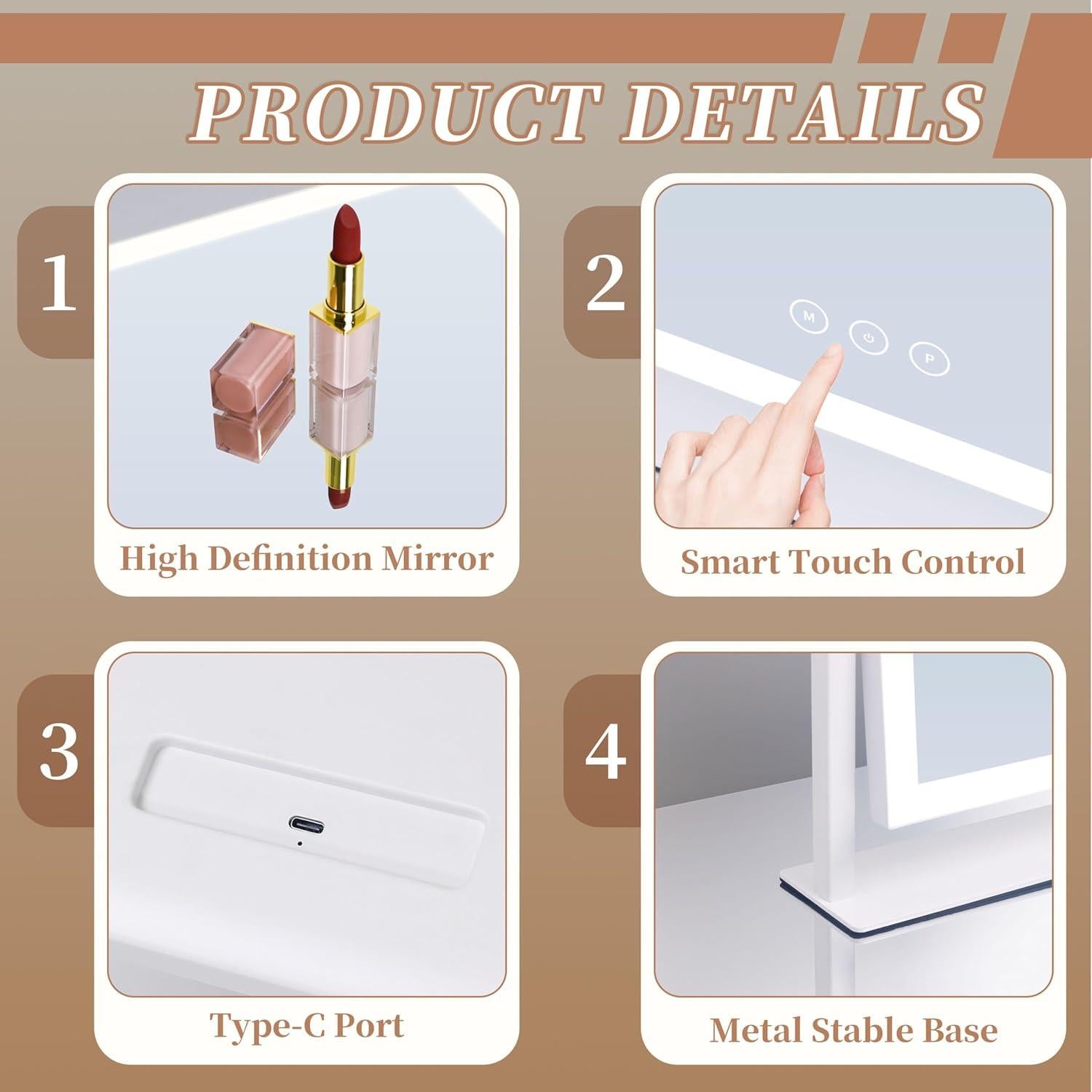 Espejo de Maquillaje Iluminado Kotdning 37.1x22.4cm 5X