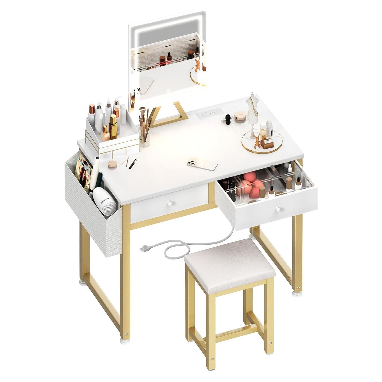 Escritorio de Maquillaje Lufeiya con Espejo y Luz LED 80 cm