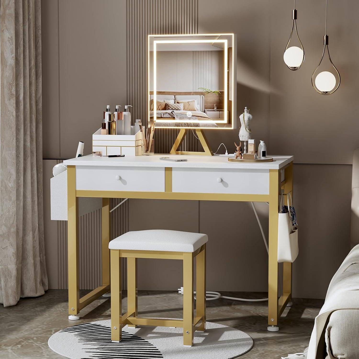 Escritorio de Maquillaje Lufeiya con Espejo y Luz LED 80 cm