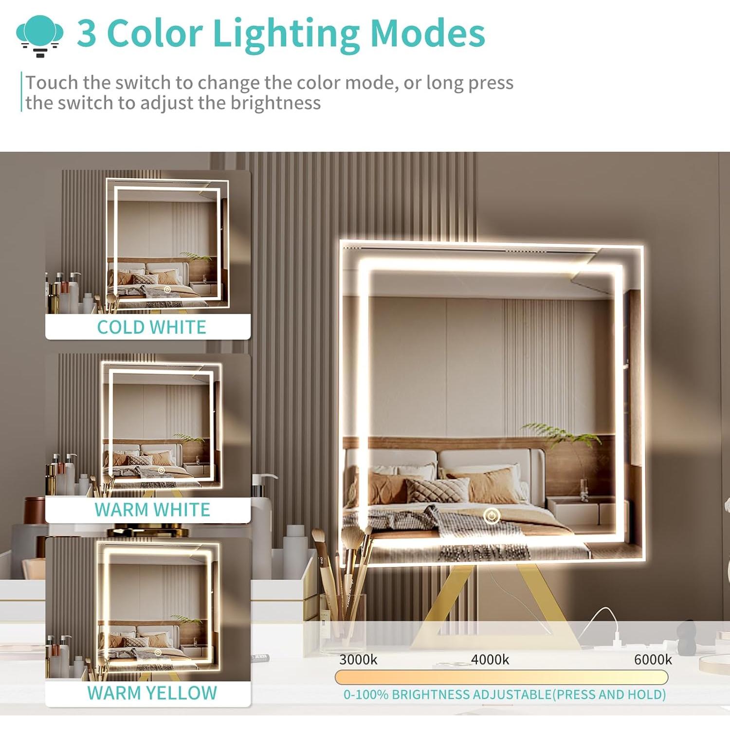 Escritorio de Maquillaje Lufeiya con Espejo y Luz LED 80 cm