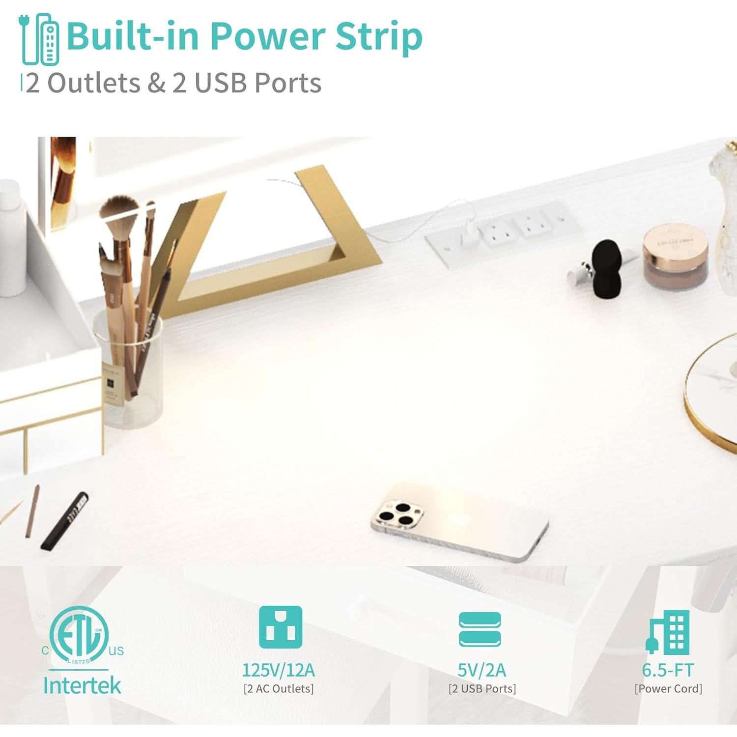 Escritorio de Maquillaje Lufeiya con Espejo y Luz LED 80 cm