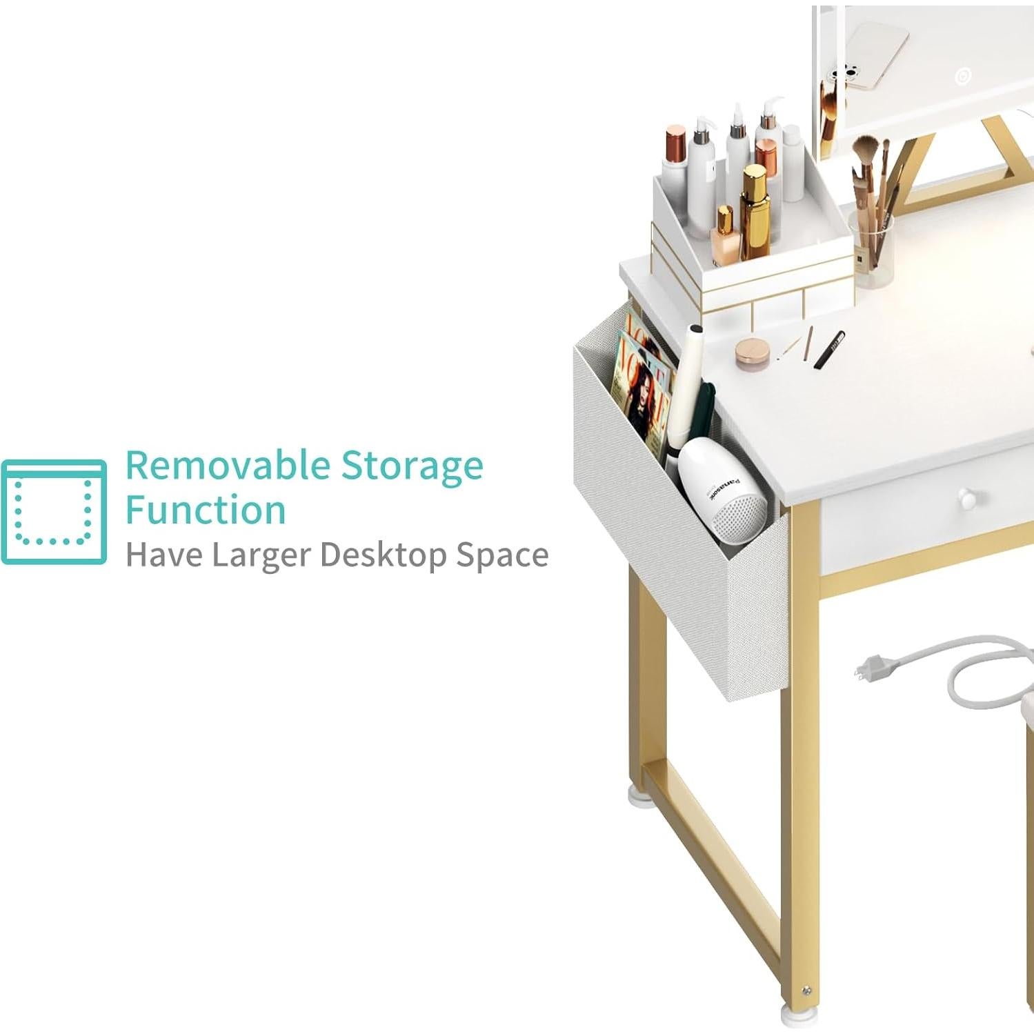 Escritorio de Maquillaje Lufeiya con Espejo y Luz LED 80 cm