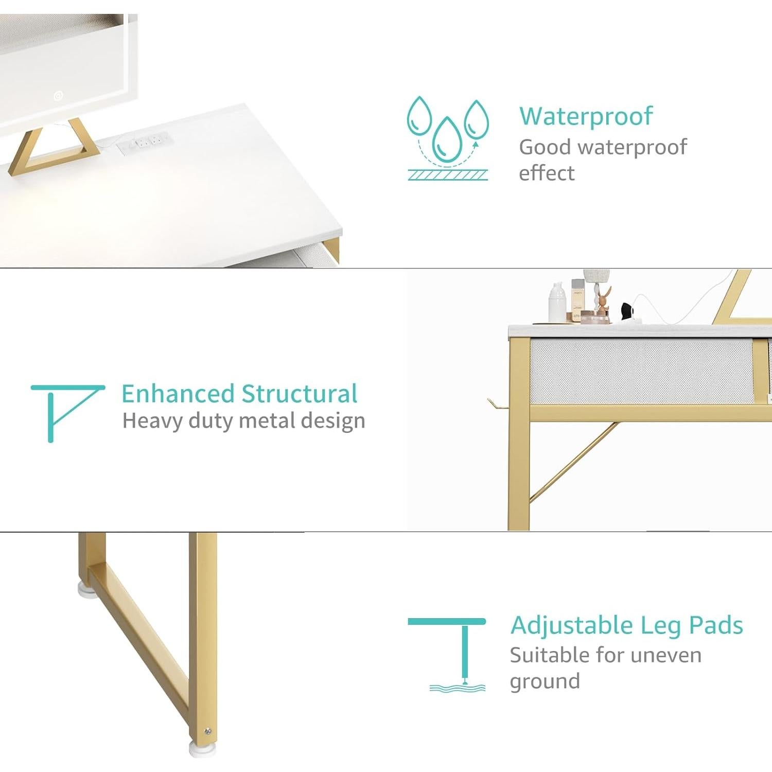 Escritorio de Maquillaje Lufeiya con Espejo y Luz LED 80 cm