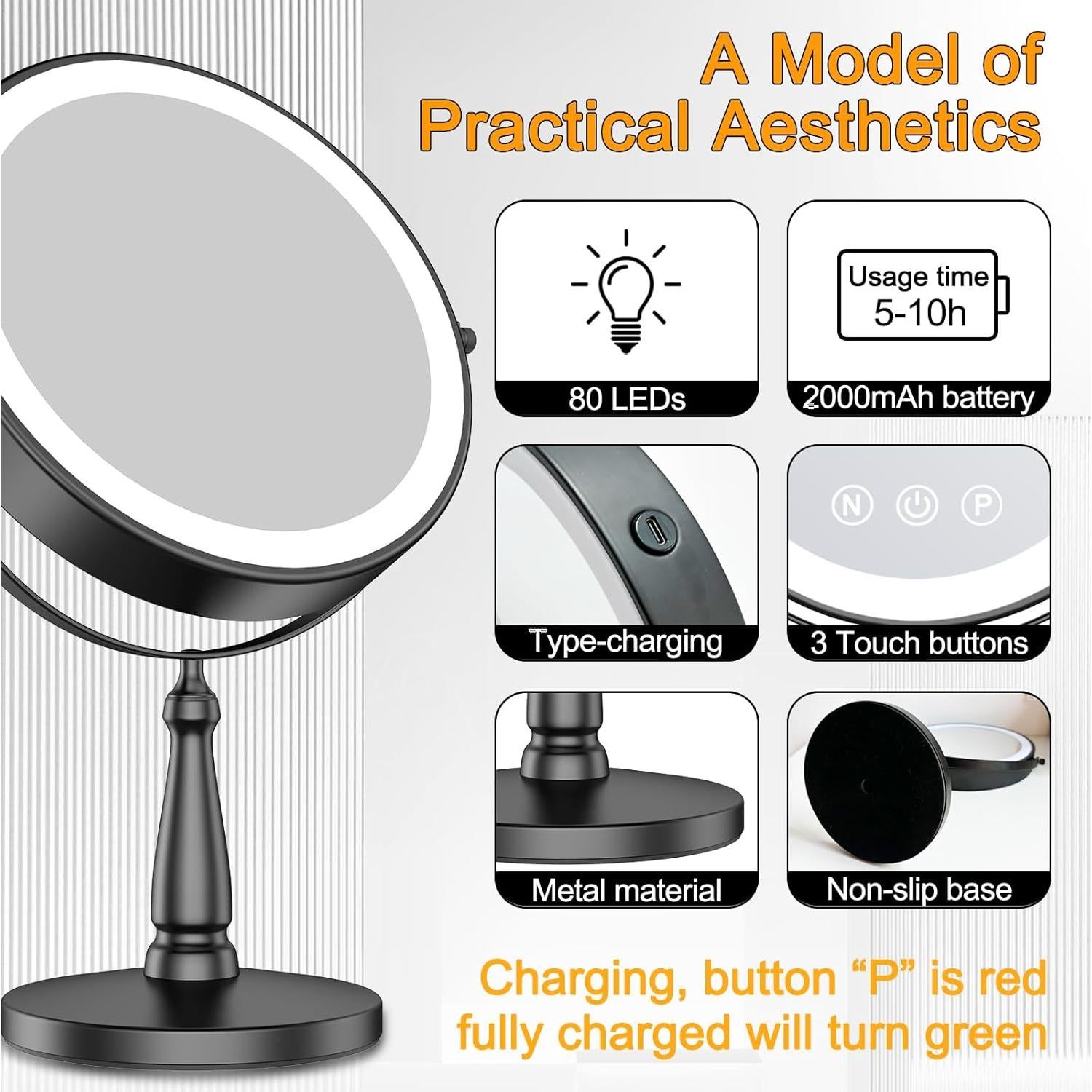 Espejo de Maquillaje Iluminado WOOCICA 20X 36.32x24.89 cm