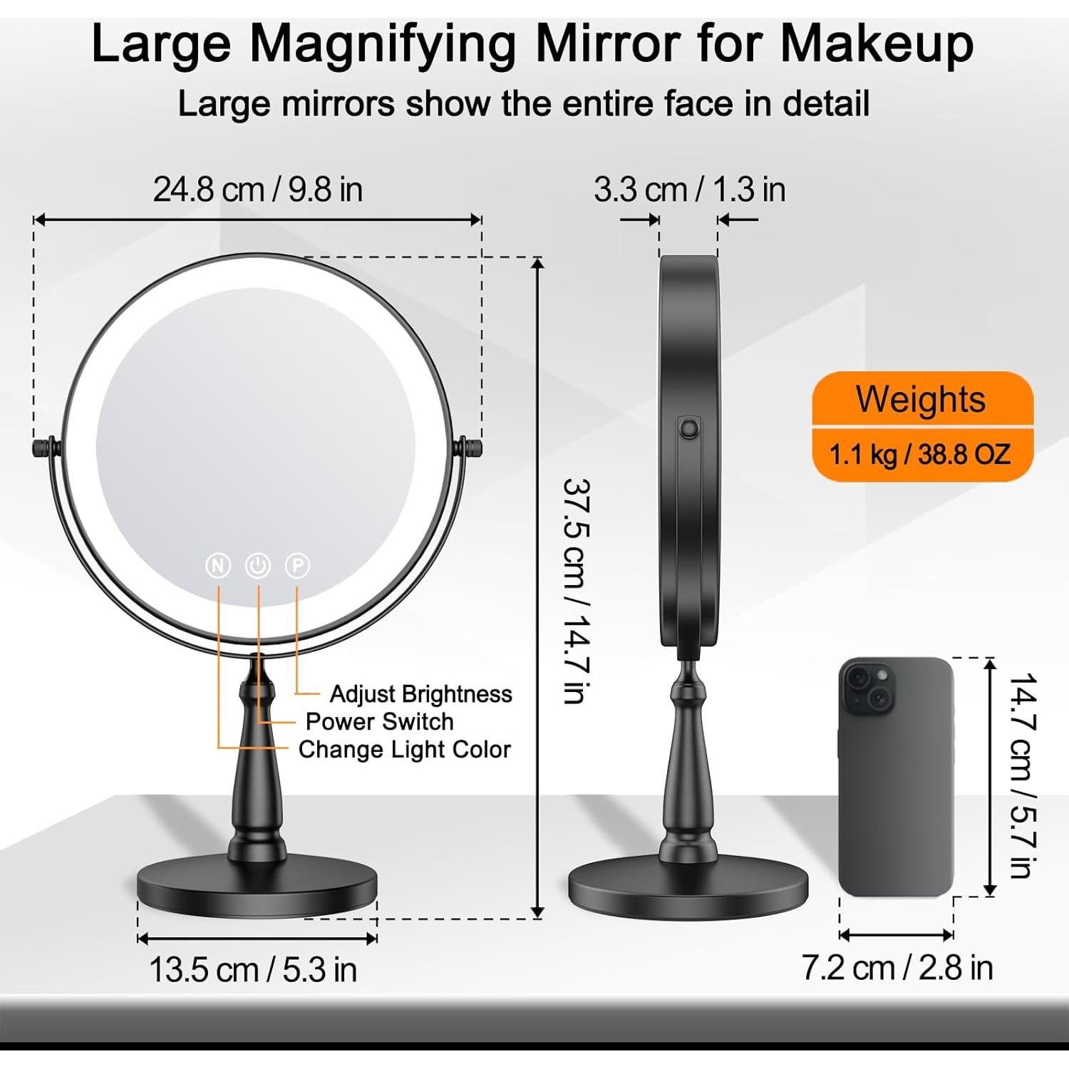 Espejo de Maquillaje Iluminado WOOCICA 20X 36.32x24.89 cm