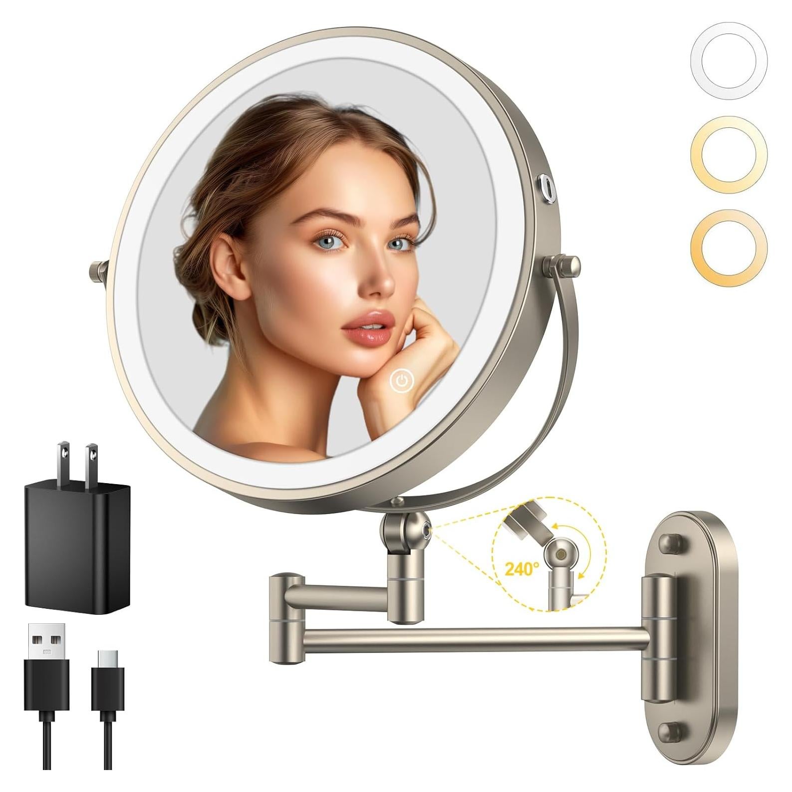 Espejo de Maquillaje Iluminado IMIKONA 22.86 cm 1X/10X Pared