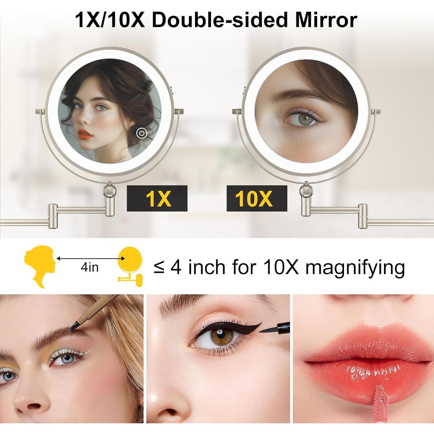Espejo de Maquillaje Iluminado IMIKONA 22.86 cm 1X/10X Pared
