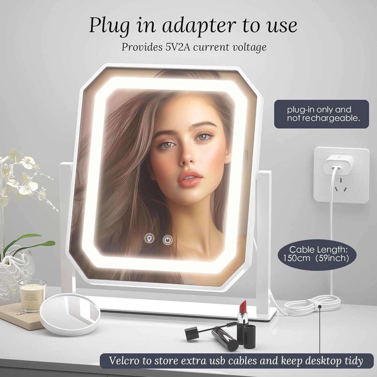 Espejo de Maquillaje Iluminado GioeDa 30.48x25.4cm 3 Modos