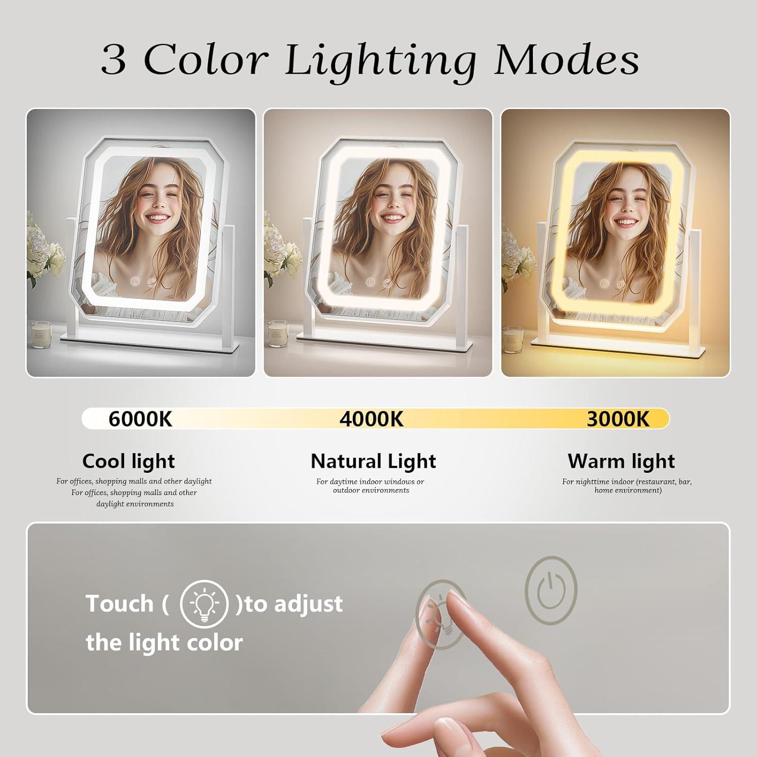 Espejo de Maquillaje Iluminado GioeDa 30.48x25.4cm 3 Modos