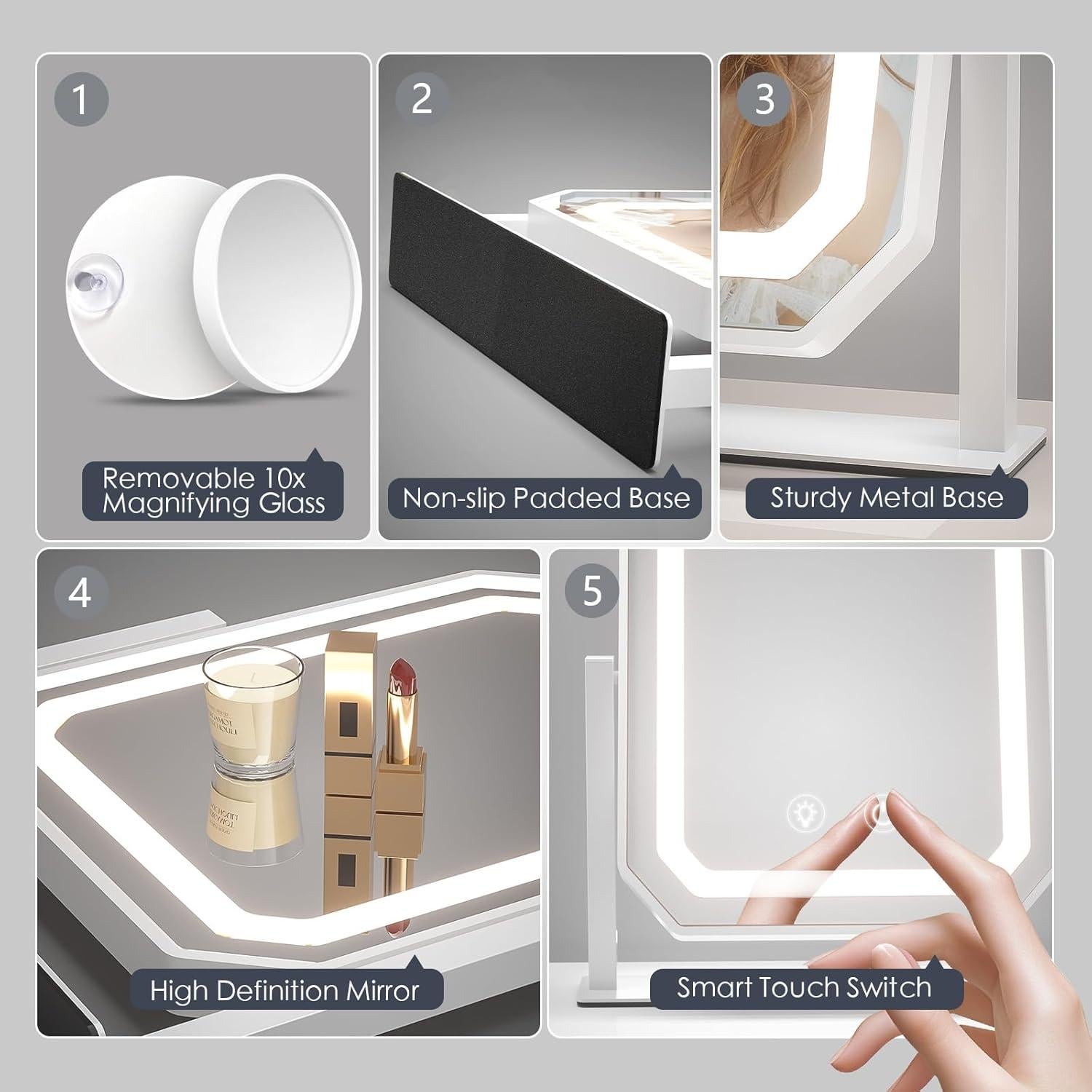 Espejo de Maquillaje Iluminado GioeDa 30.48x25.4cm 3 Modos