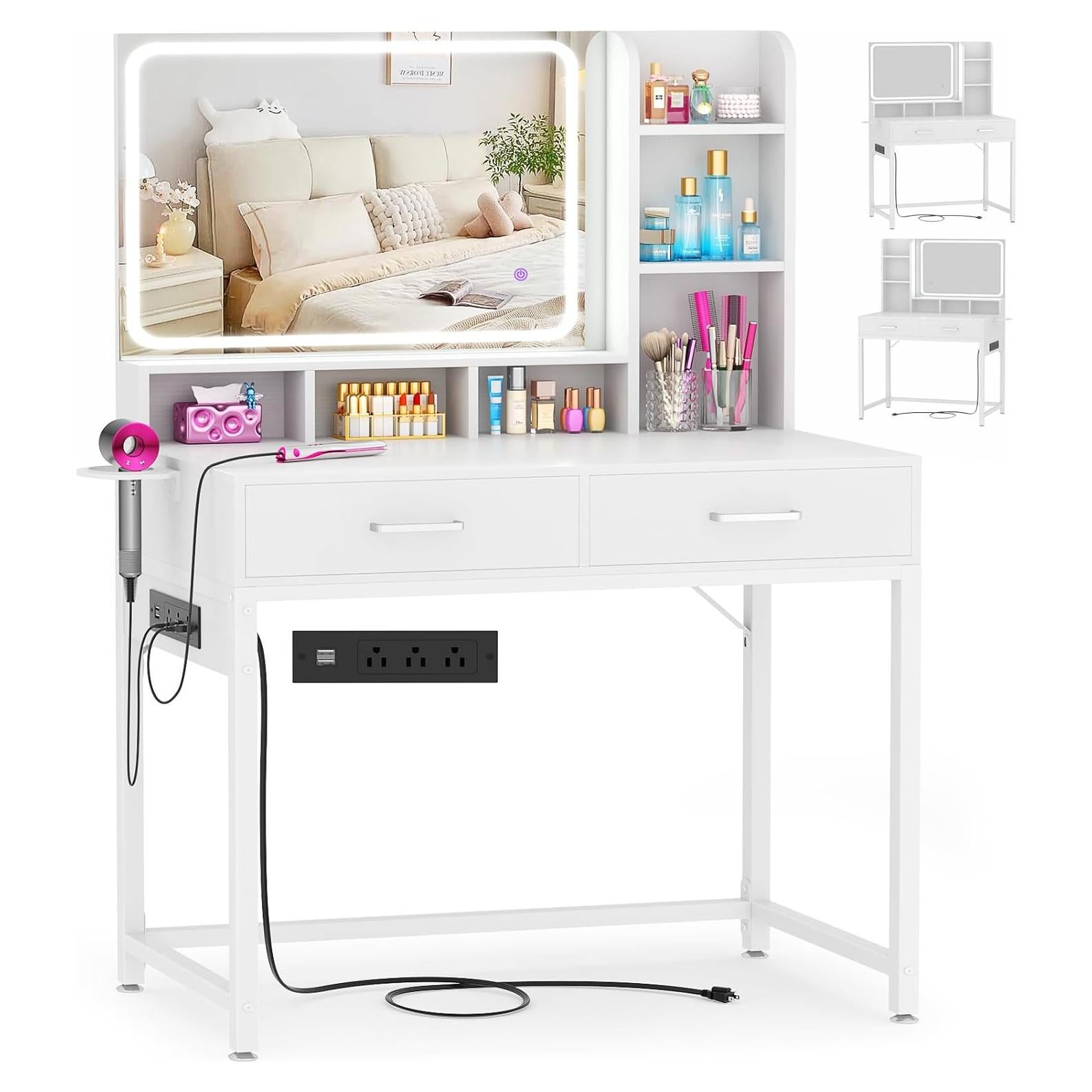 Escritorio de Tocador Blanco Cyclysio con Espejo y Luces