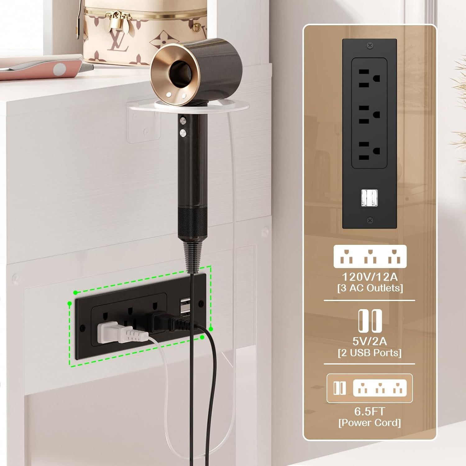 Escritorio de Tocador Blanco Cyclysio con Espejo y Luces