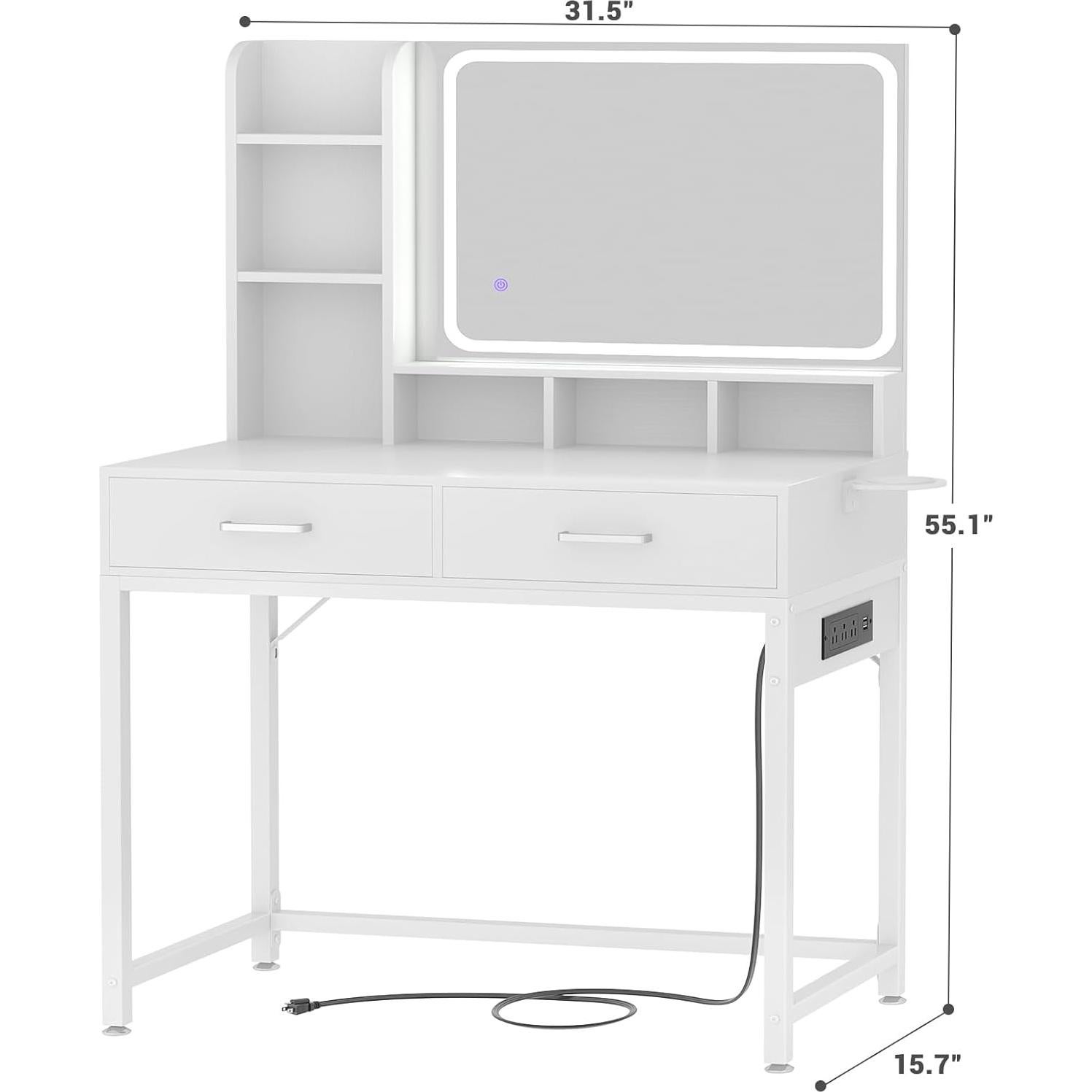 Escritorio de Tocador Blanco Cyclysio con Espejo y Luces