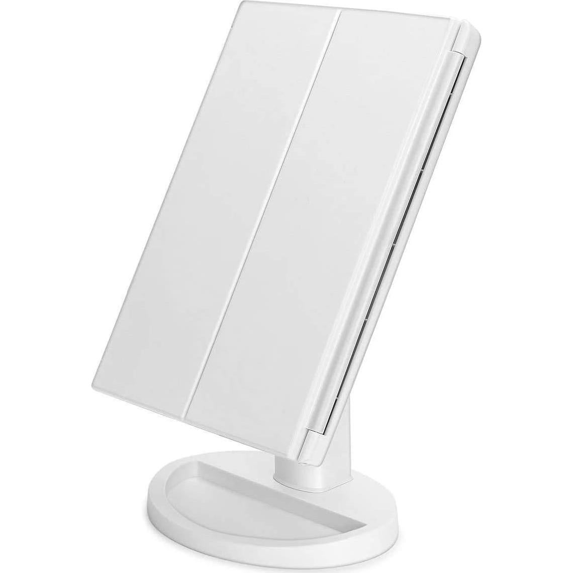 Trifold Makeup Mirror Vanity Mirror with Lights,1X 2X 3X Magnification,Touch Screen,180 Adjustable Rotation,Portable Travel Bathroom Cosmetic Mirror