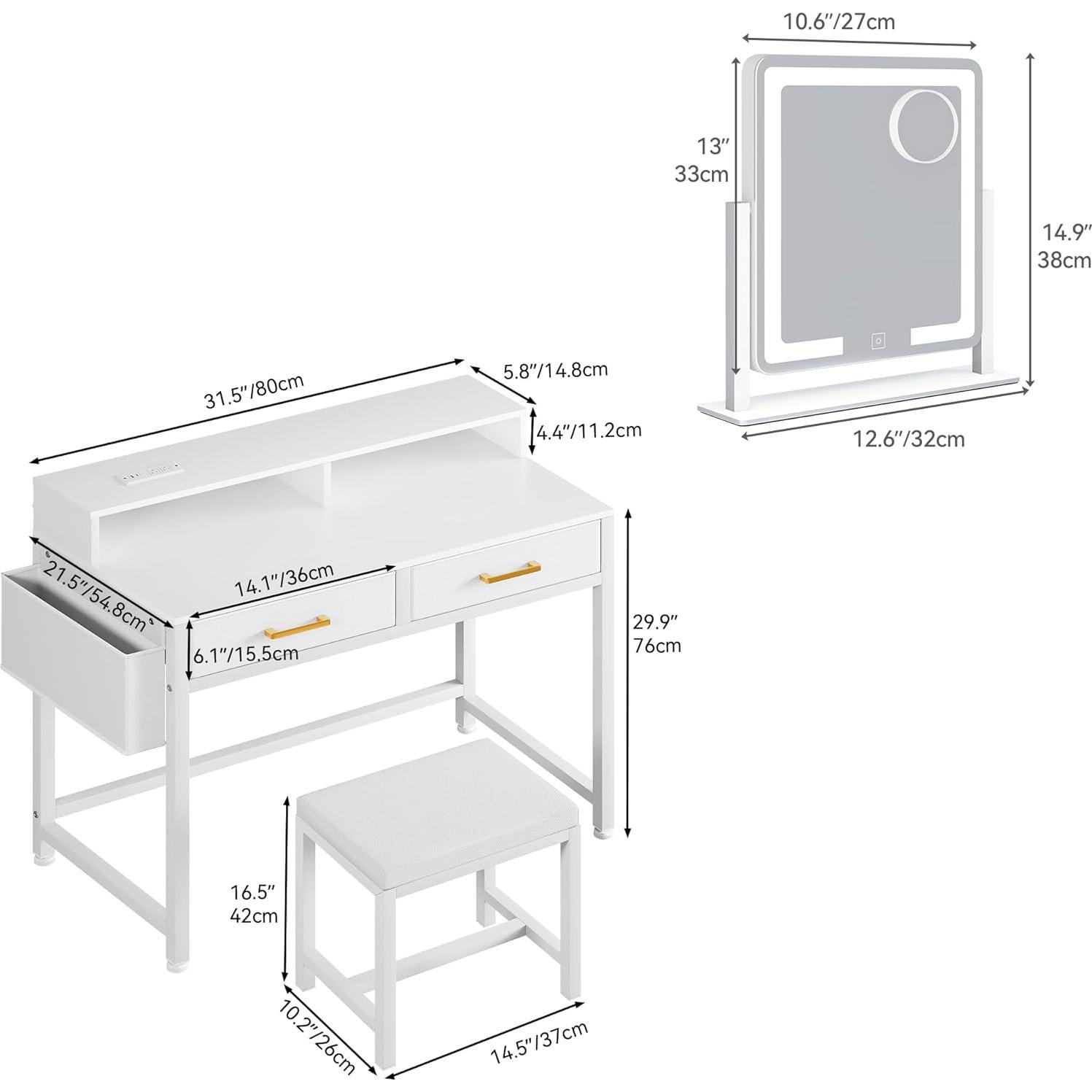 Escritorio de Maquillaje YITAHOME con Espejo Iluminado 3 Colores