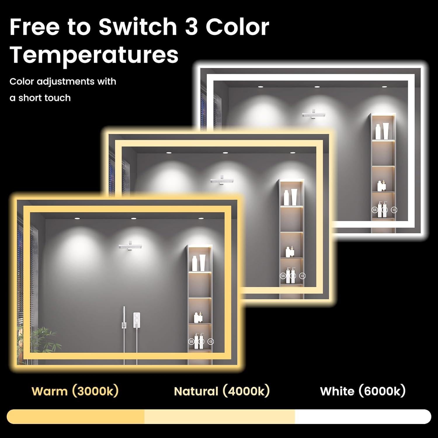 Espejo de Baño LED Rpoesx 40x30 cm Retroiluminado y Anti-vaho