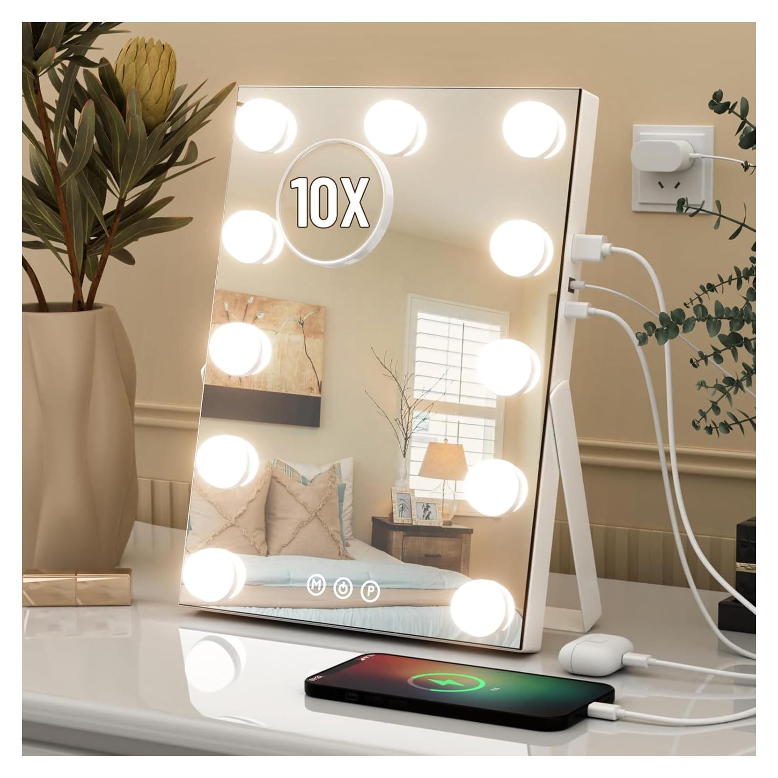 Espejo de Maquillaje Iluminado AJJSSA 36x28cm 10X Aumento