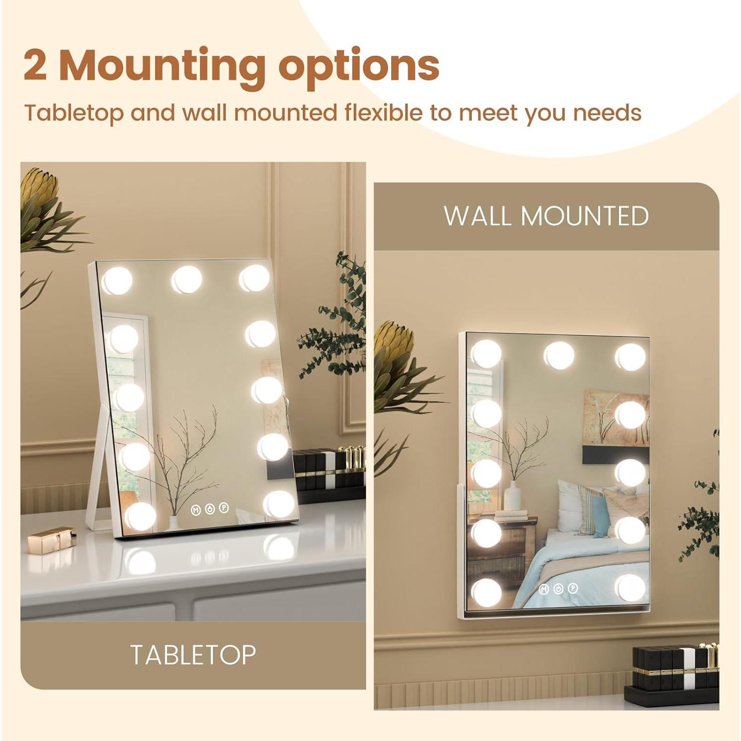 Espejo de Maquillaje Iluminado AJJSSA 36x28cm 10X Aumento