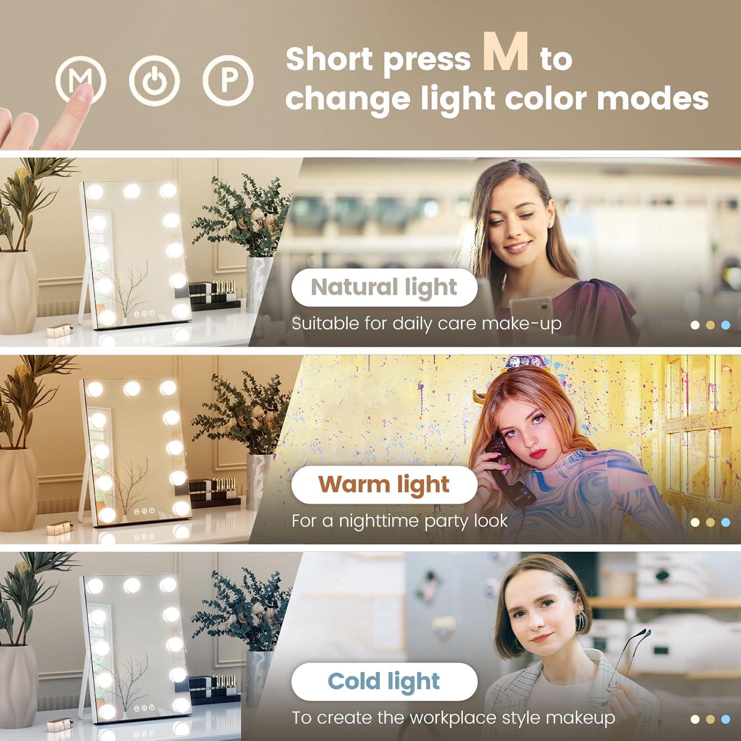 Espejo de Maquillaje Iluminado AJJSSA 36x28cm 10X Aumento