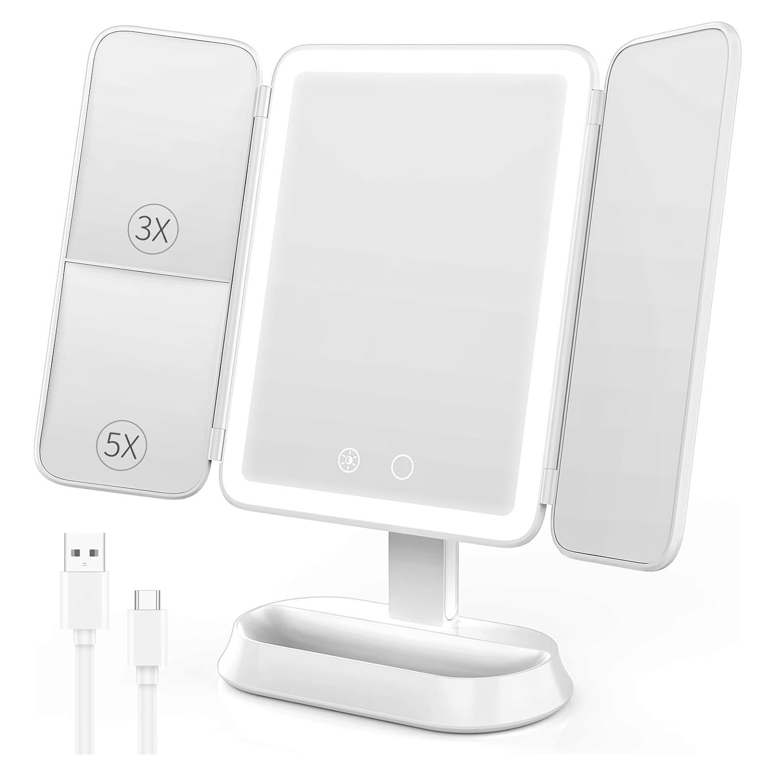 Espejo de Tocador FRANO Iluminado 3X/5X Recargable Blanco