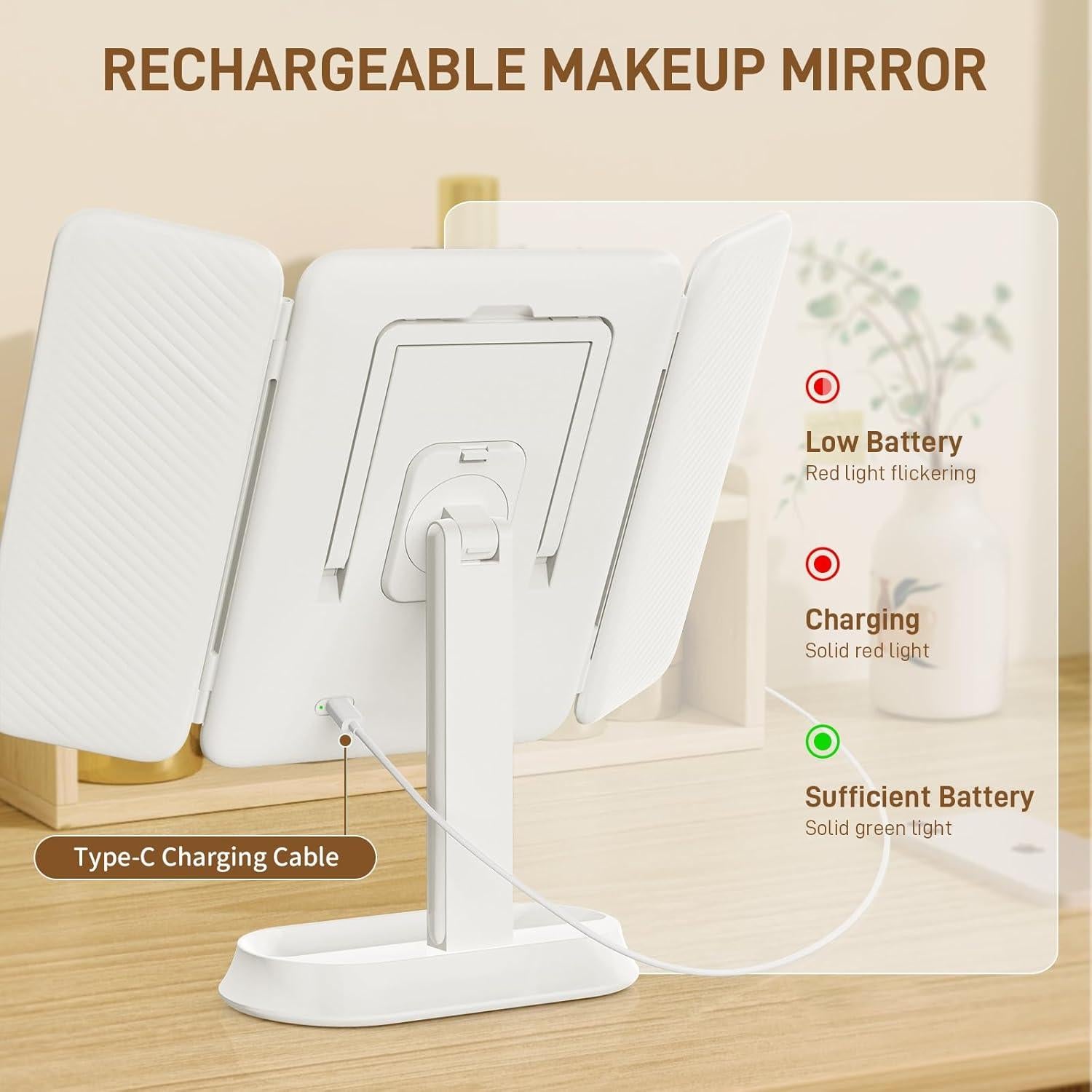 Espejo de Tocador FRANO Iluminado 3X/5X Recargable Blanco