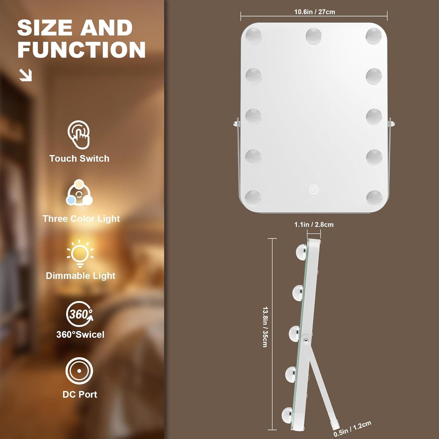 Espejo de Vanity MINISO con Luces Ajustables 26.9x35.1 cm