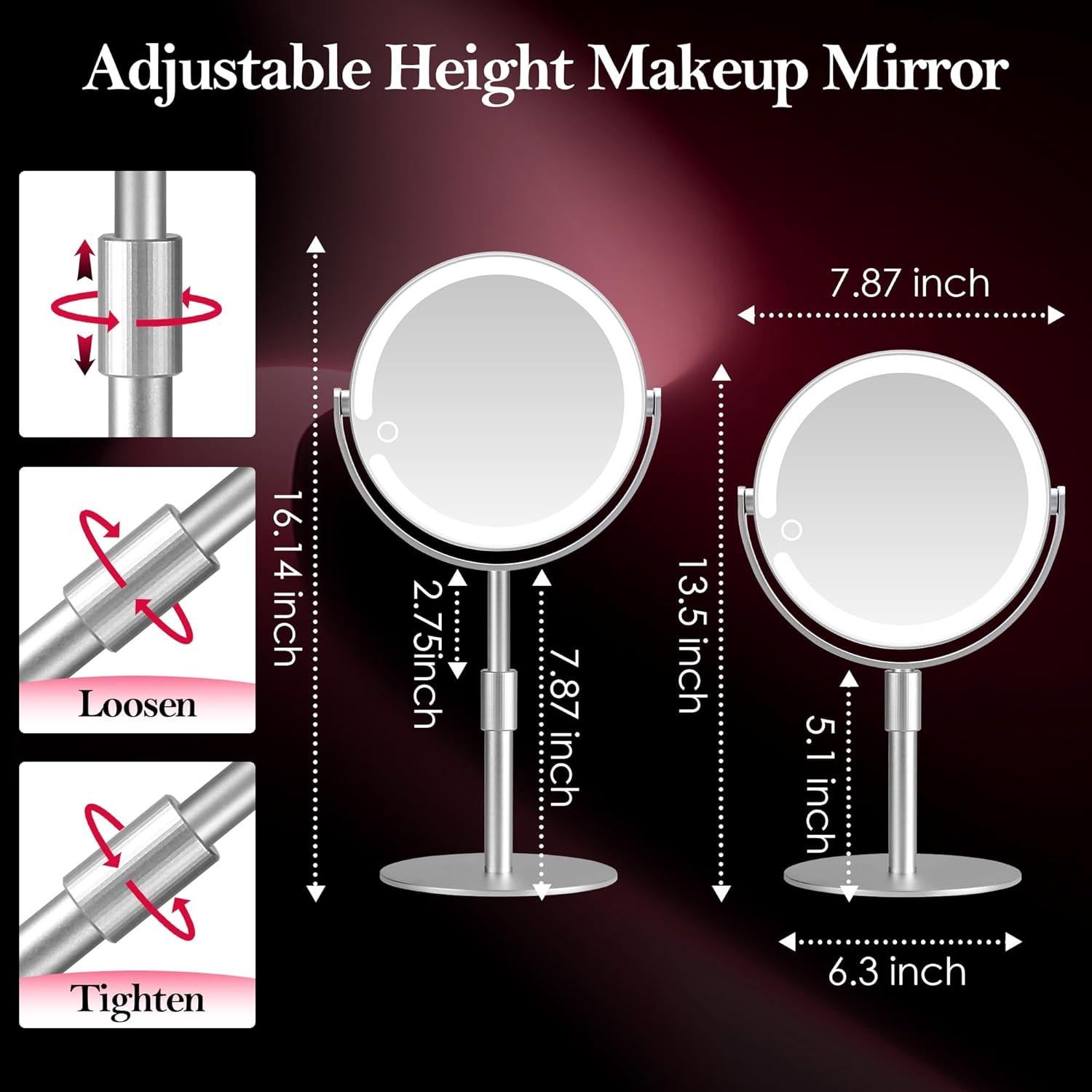 Espejo de Maquillaje Iluminado PEDOMIROR 20X Ajustable Plata
