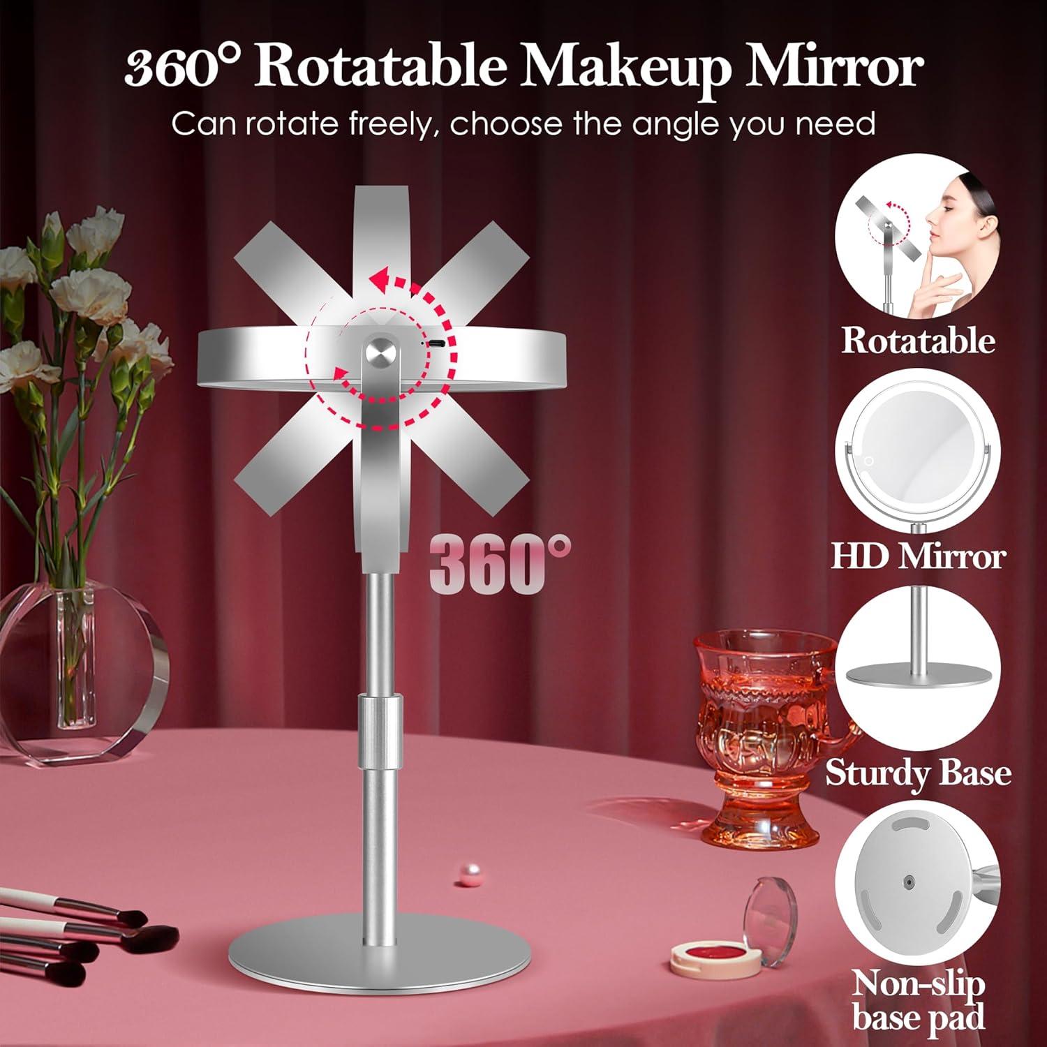 Espejo de Maquillaje Iluminado PEDOMIROR 20X Ajustable Plata