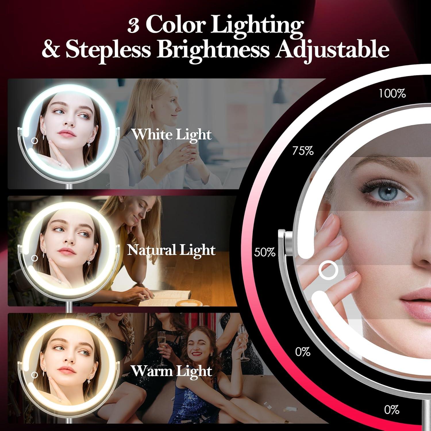 Espejo de Maquillaje Iluminado PEDOMIROR 20X Ajustable Plata